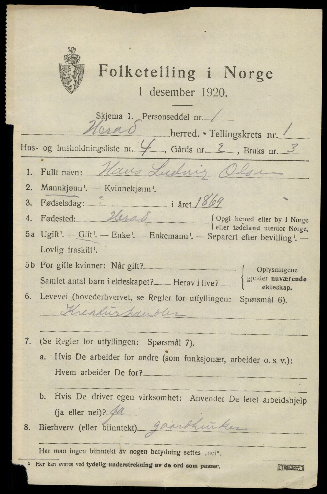 SAK, Folketelling 1920 for 1039 Herad herred, 1920, s. 462