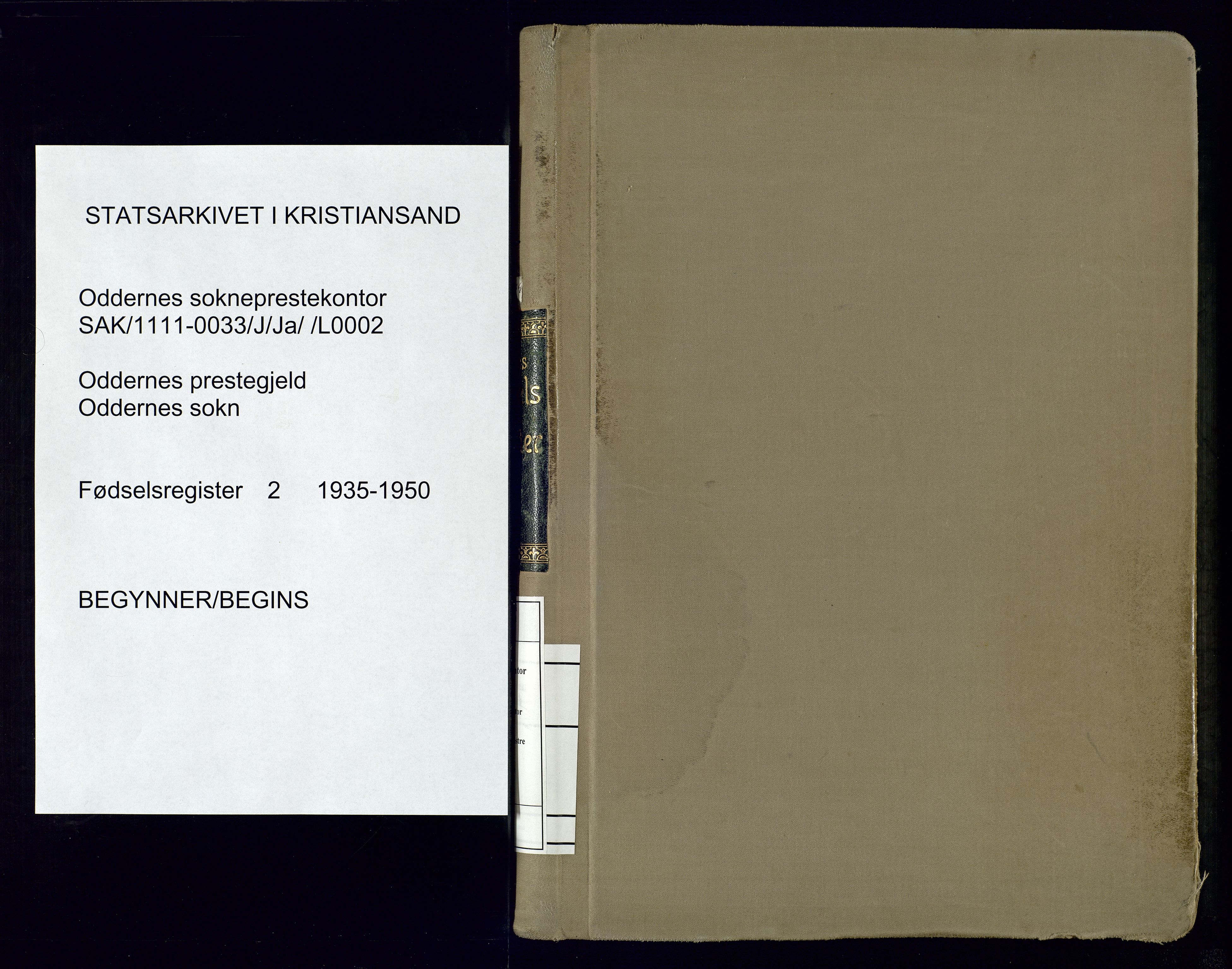 Oddernes sokneprestkontor, SAK/1111-0033/J/Ja/L0002: Fødselsregister nr. 2, 1935-1950