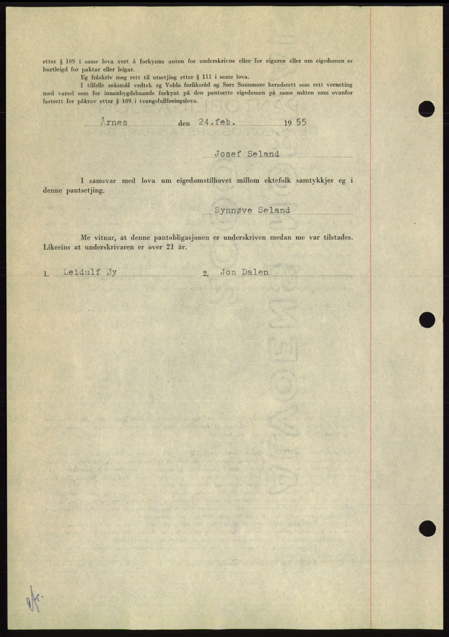 Søre Sunnmøre sorenskriveri, AV/SAT-A-4122/1/2/2C/L0126: Pantebok nr. 14B, 1954-1955, Dagboknr: 745/1955
