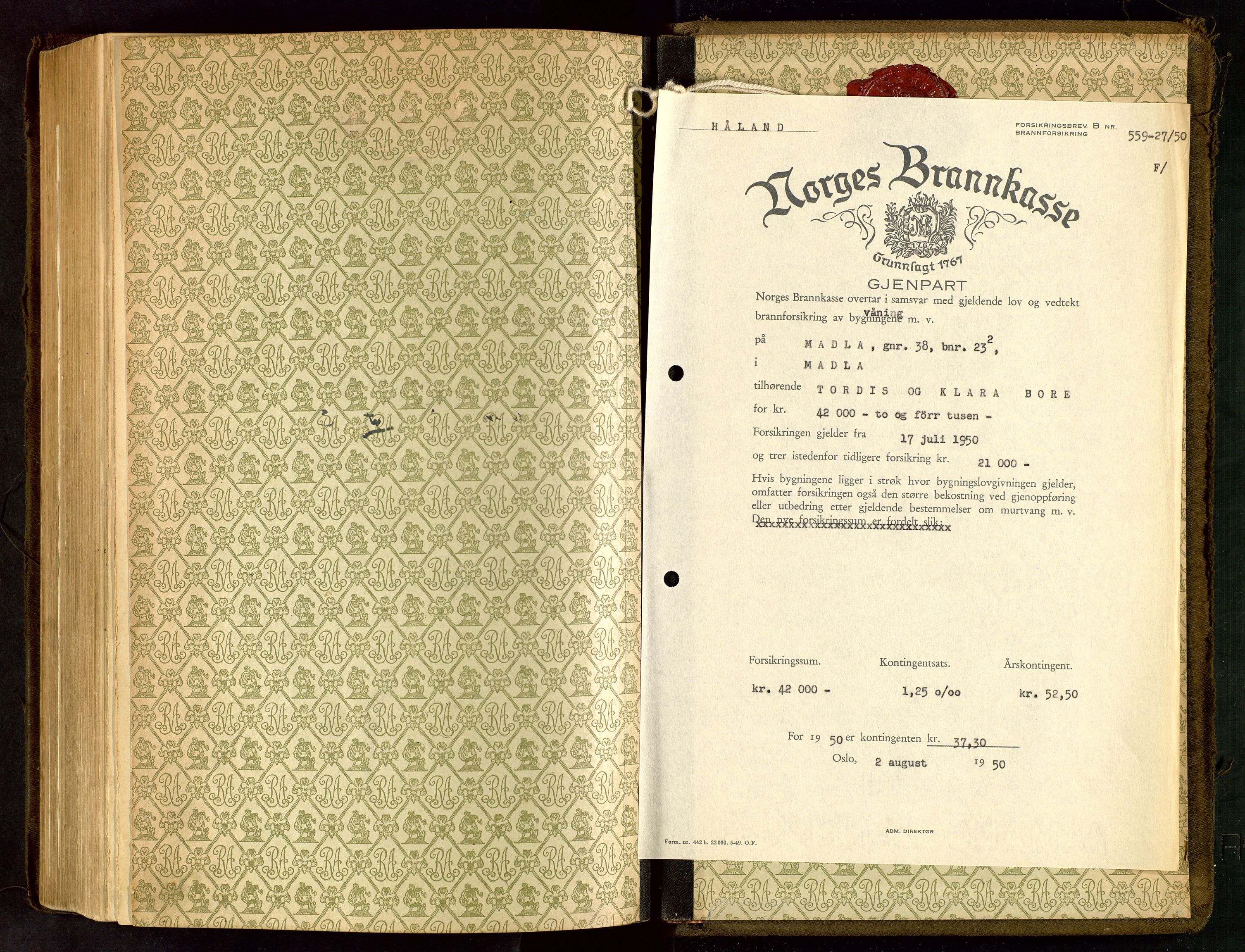 Håland lensmannskontor, SAST/A-100100/Go/L0005: "Brandtakstprotokoll"  Register i boken., 1929-1948