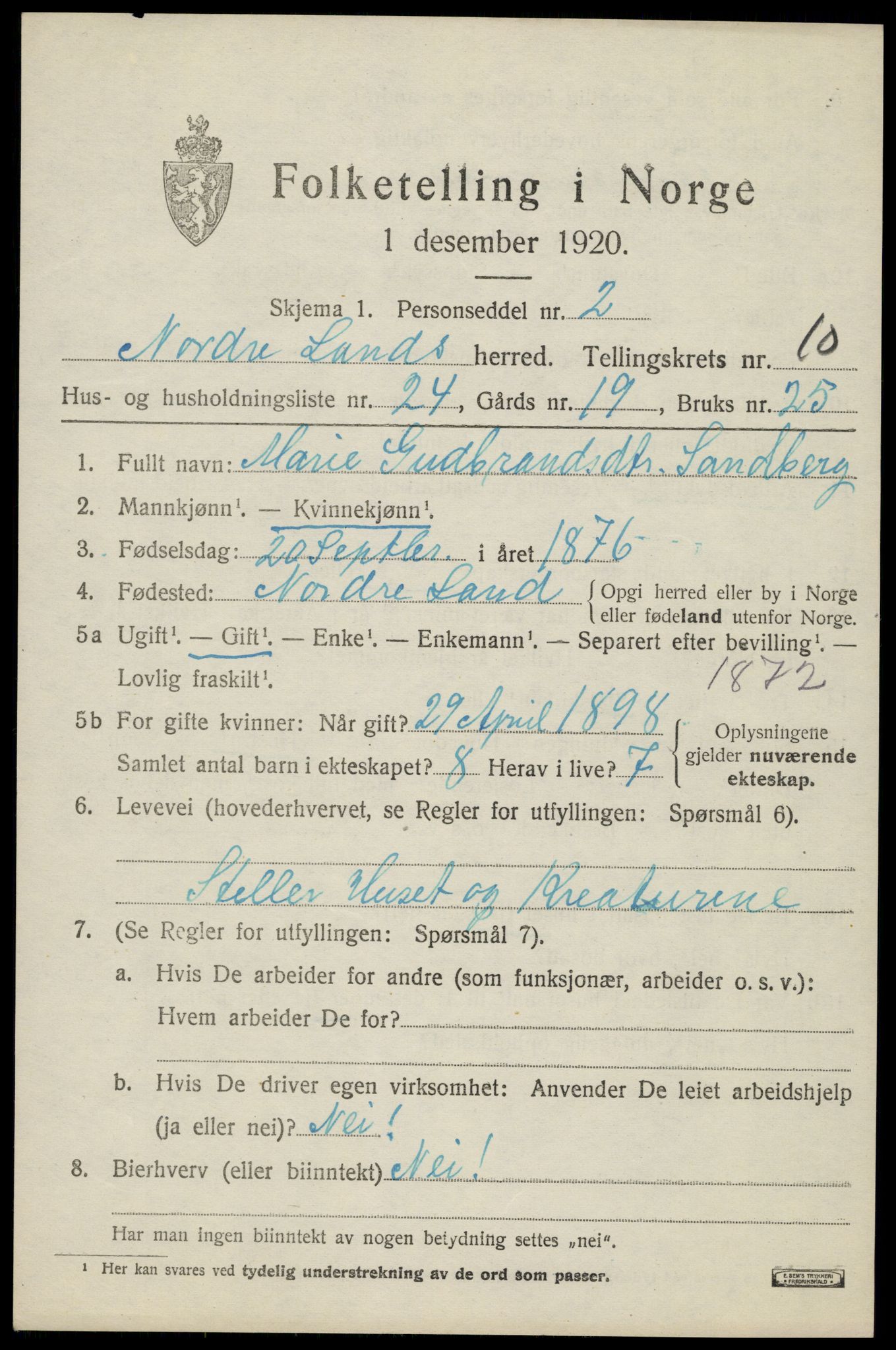 SAH, Folketelling 1920 for 0538 Nordre Land herred, 1920, s. 5502