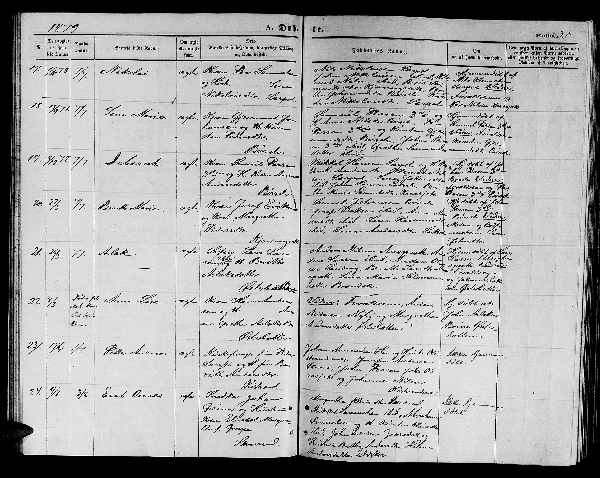 Kistrand/Porsanger sokneprestembete, AV/SATØ-S-1351/H/Hb/L0003.klokk: Klokkerbok nr. 3, 1874-1885, s. 35
