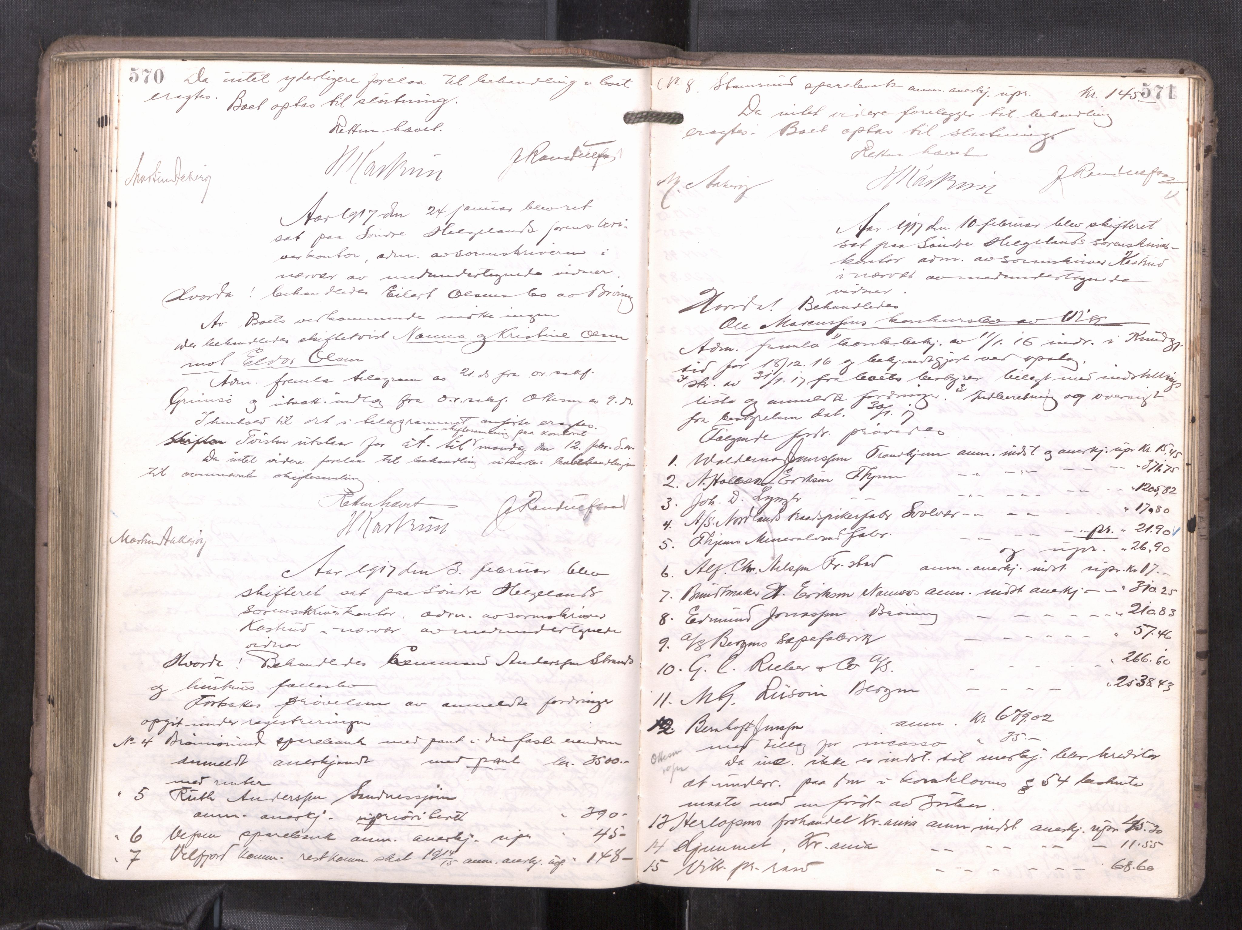 Søndre Helgeland sorenskriveri, AV/SAT-A-4575/1/3/3B/L0011: Skiftebehandlingsprotokoll, 1914-1917, s. 570-571