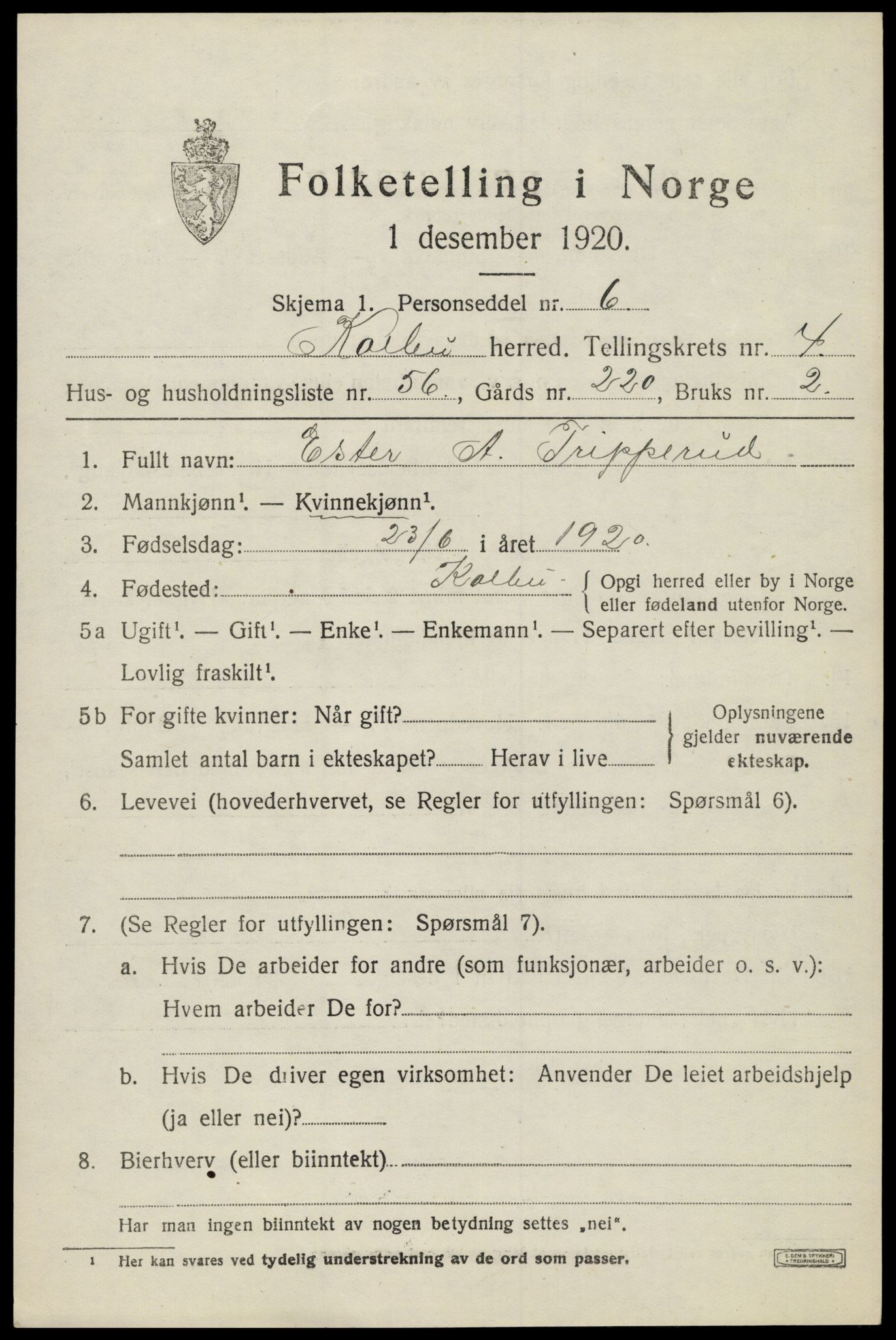 SAH, Folketelling 1920 for 0531 Kolbu herred, 1920, s. 3722