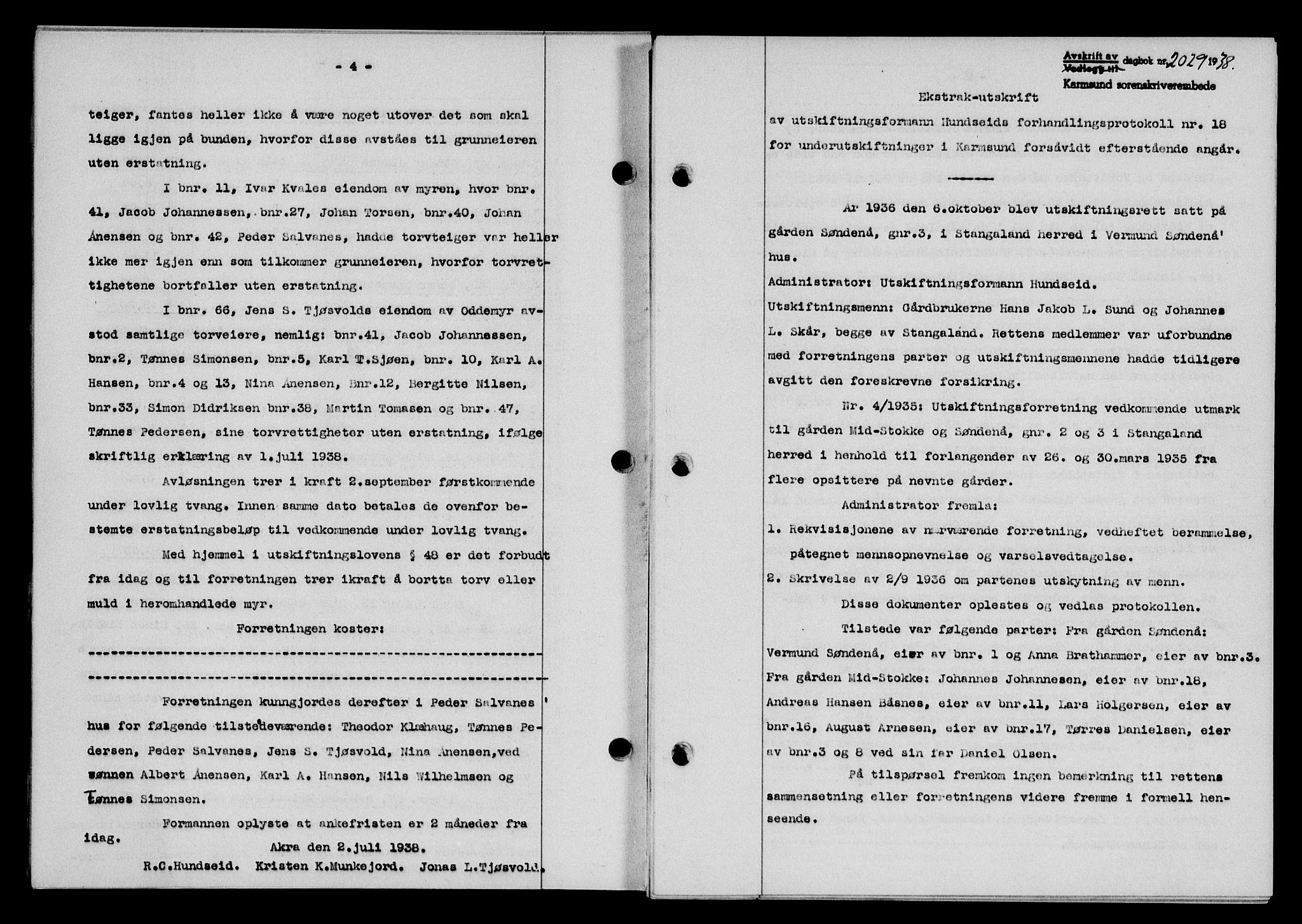 Karmsund sorenskriveri, SAST/A-100311/01/II/IIB/L0070: Pantebok nr. 51A, 1938-1939, Dagboknr: 2029/1938