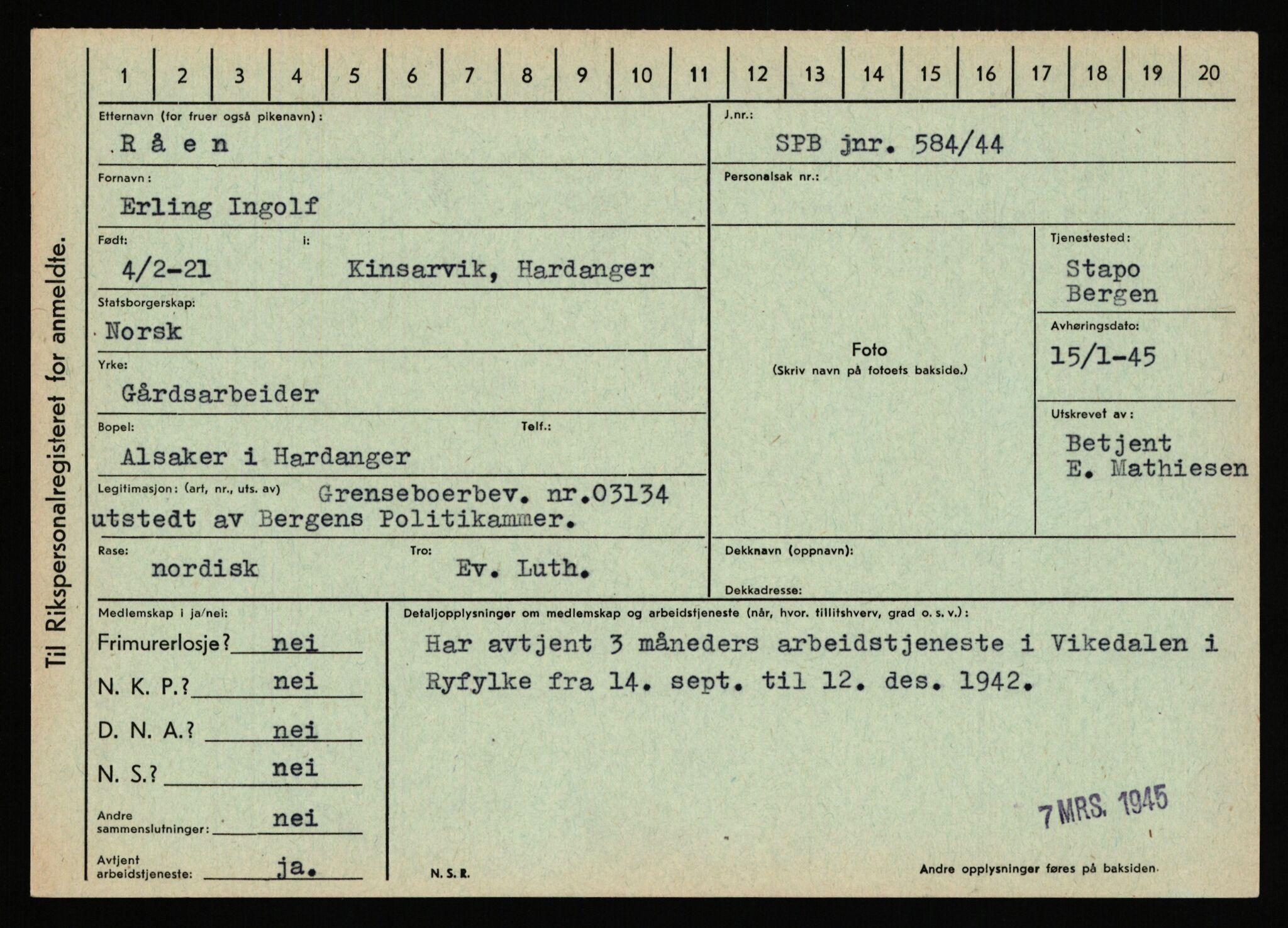 Statspolitiet - Hovedkontoret / Osloavdelingen, AV/RA-S-1329/C/Ca/L0013: Raa - Servold, 1943-1945, s. 38