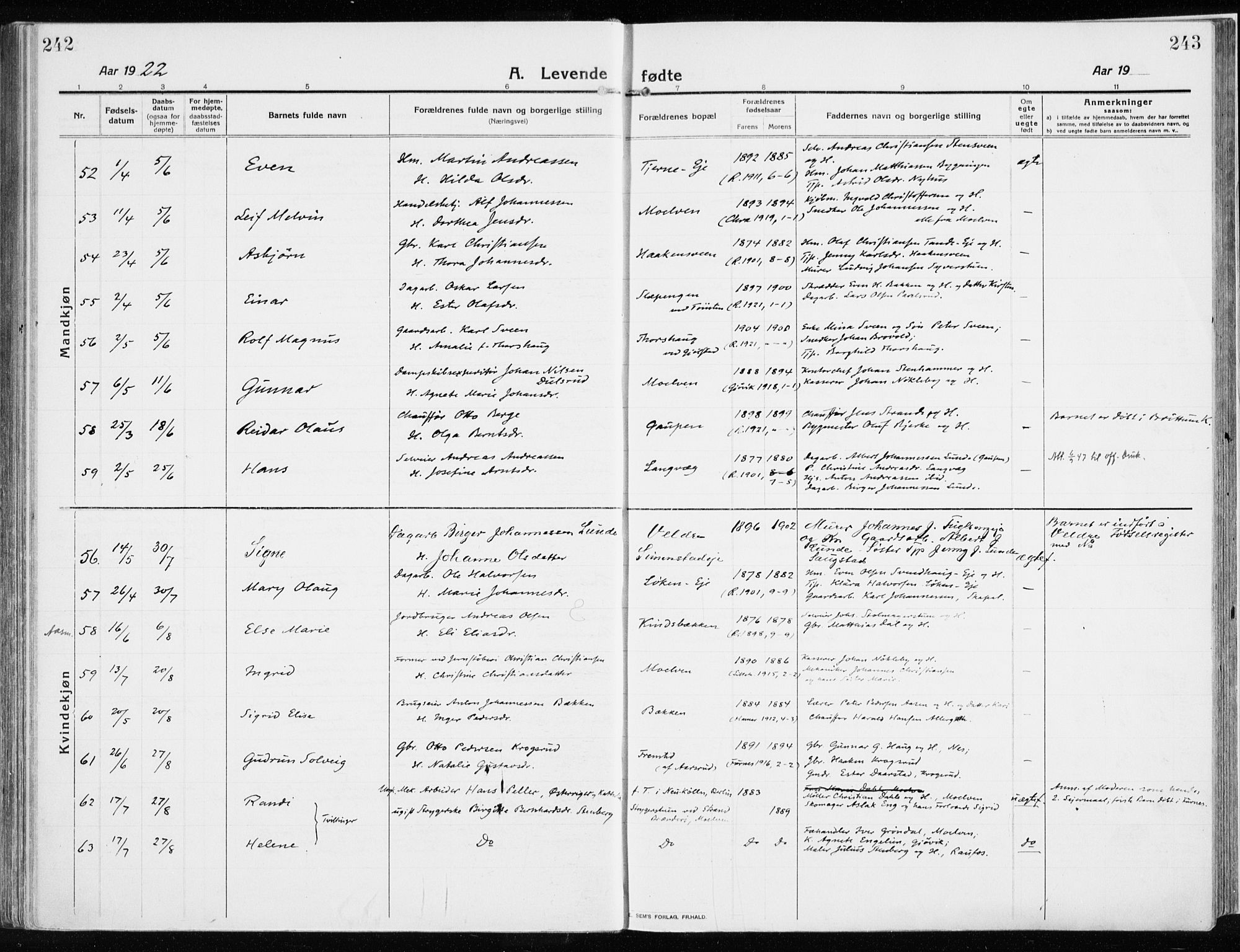 Ringsaker prestekontor, SAH/PREST-014/K/Ka/L0020: Ministerialbok nr. 20, 1913-1922, s. 242-243