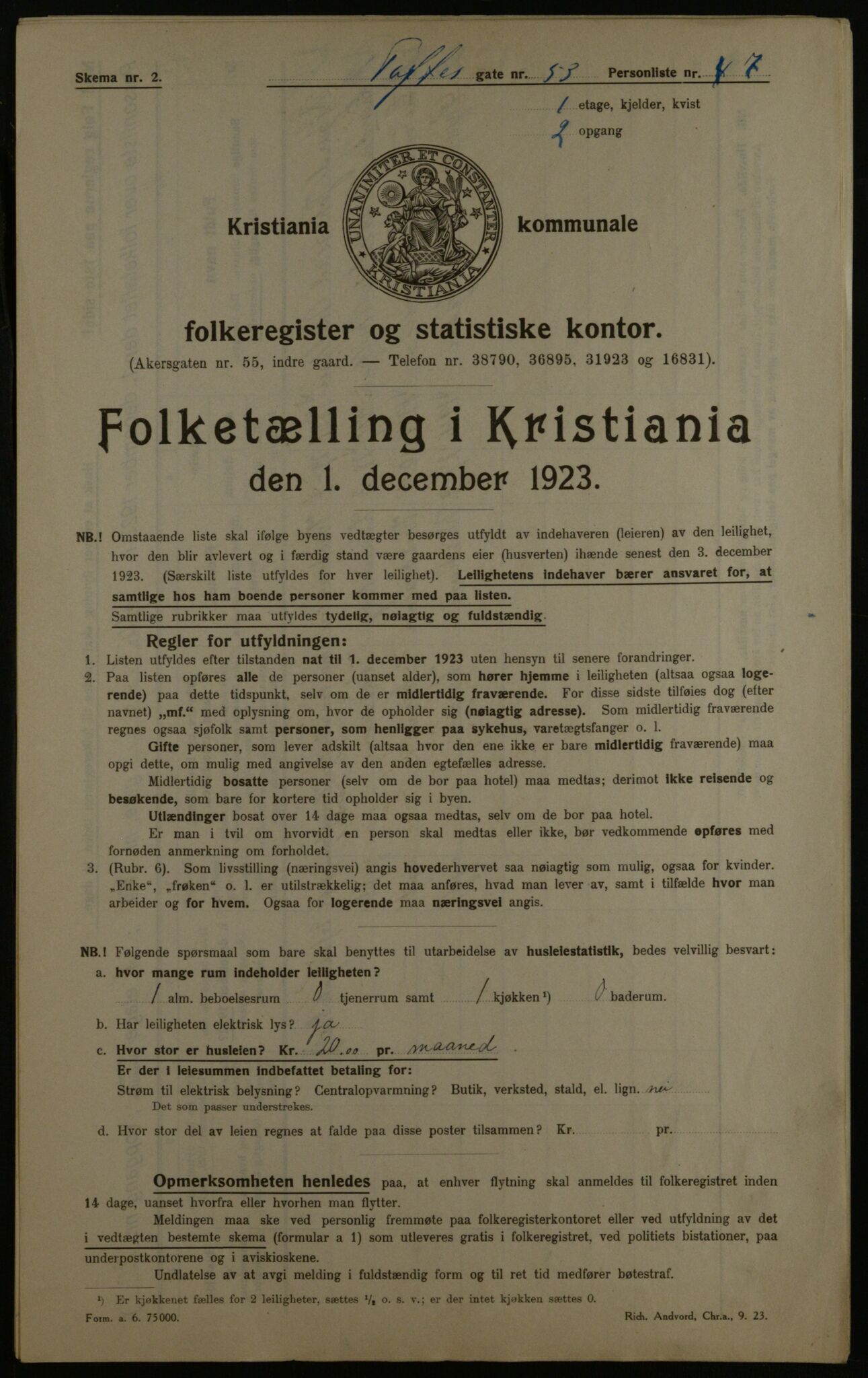 OBA, Kommunal folketelling 1.12.1923 for Kristiania, 1923, s. 124523