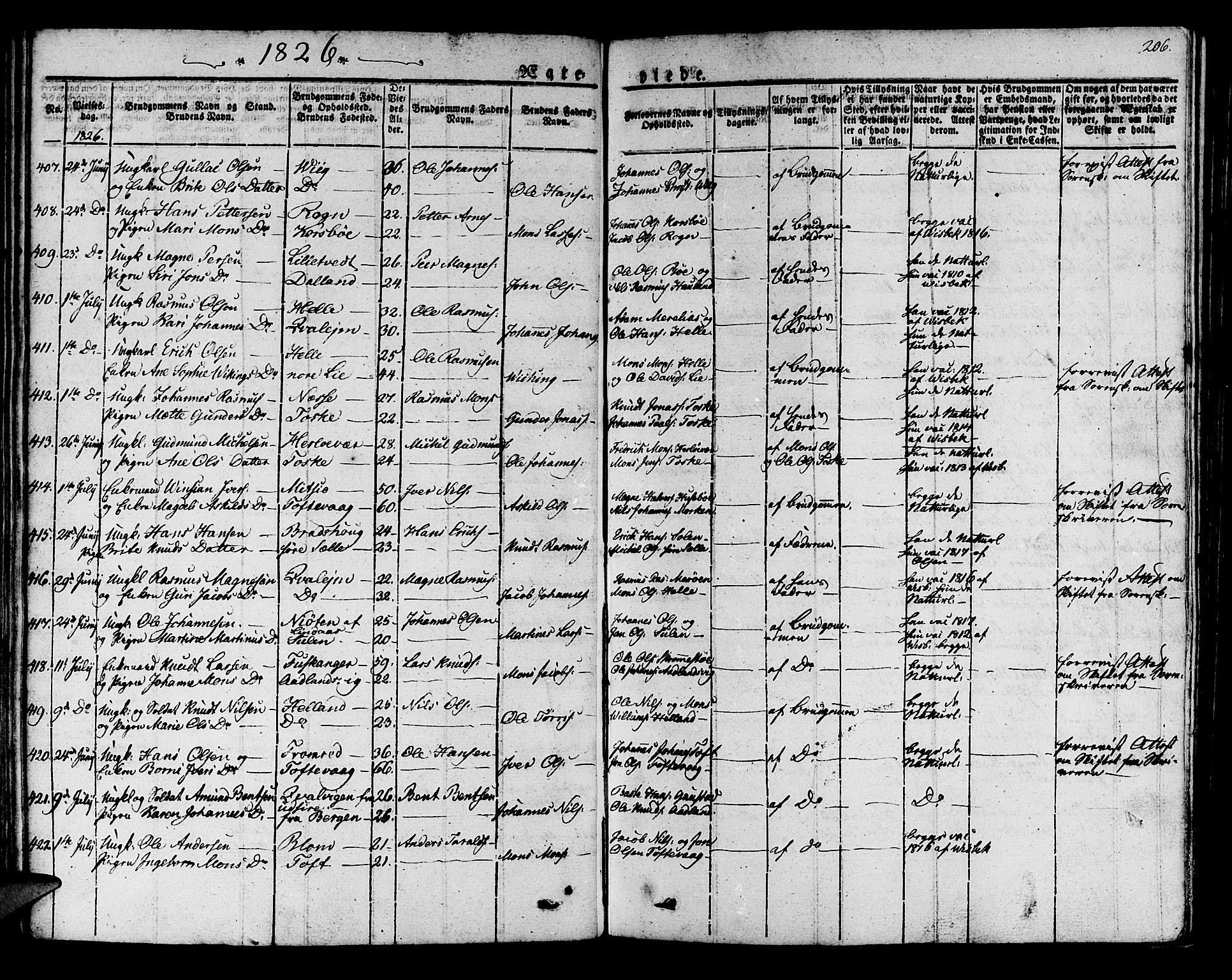 Manger sokneprestembete, AV/SAB-A-76801/H/Haa: Ministerialbok nr. A 4, 1824-1838, s. 206