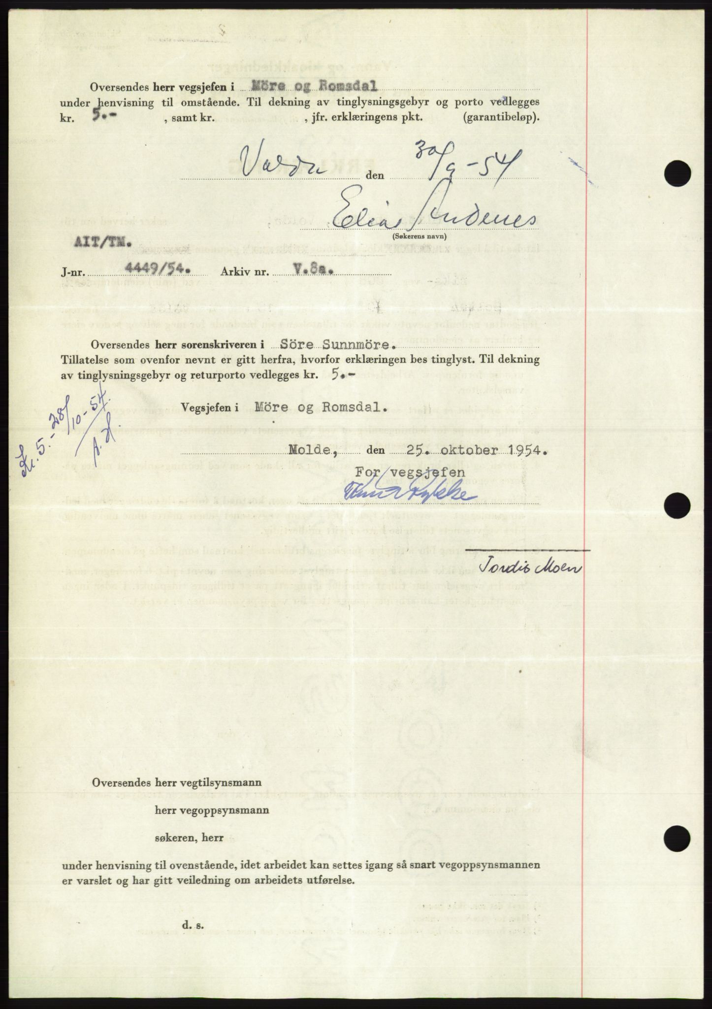 Søre Sunnmøre sorenskriveri, AV/SAT-A-4122/1/2/2C/L0099: Pantebok nr. 25A, 1954-1954, Dagboknr: 2831/1954