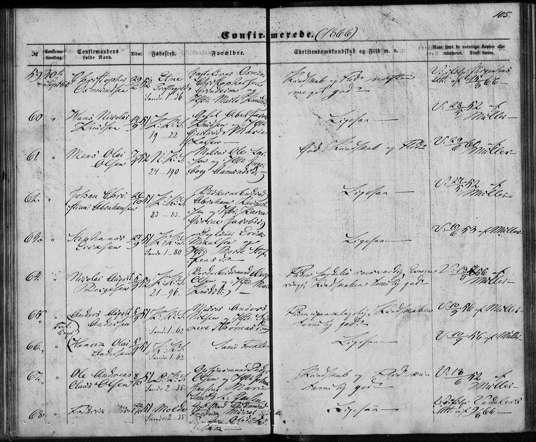 Korskirken sokneprestembete, SAB/A-76101/H/Haa/L0027: Ministerialbok nr. C 3, 1854-1868, s. 105