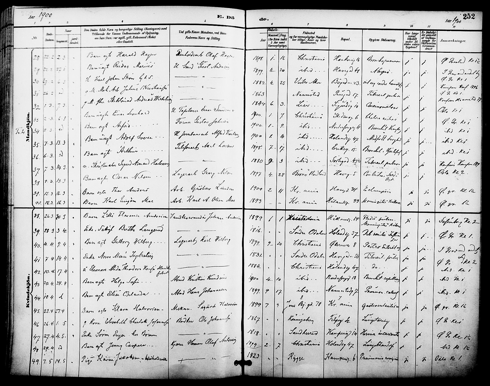 Kampen prestekontor Kirkebøker, AV/SAO-A-10853/F/Fa/L0008: Ministerialbok nr. I 8, 1892-1902, s. 252