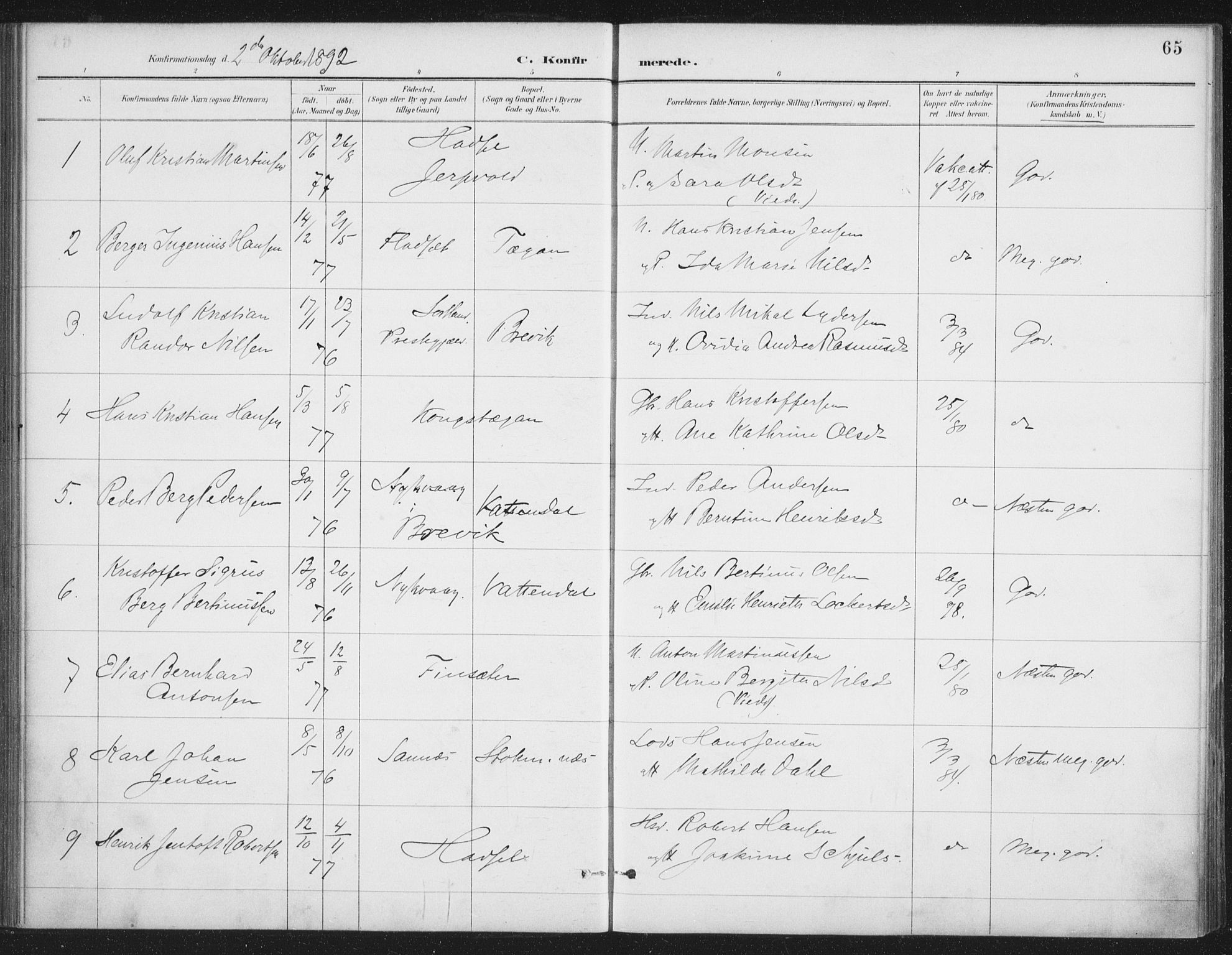 Ministerialprotokoller, klokkerbøker og fødselsregistre - Nordland, AV/SAT-A-1459/888/L1245: Ministerialbok nr. 888A11, 1888-1900, s. 65