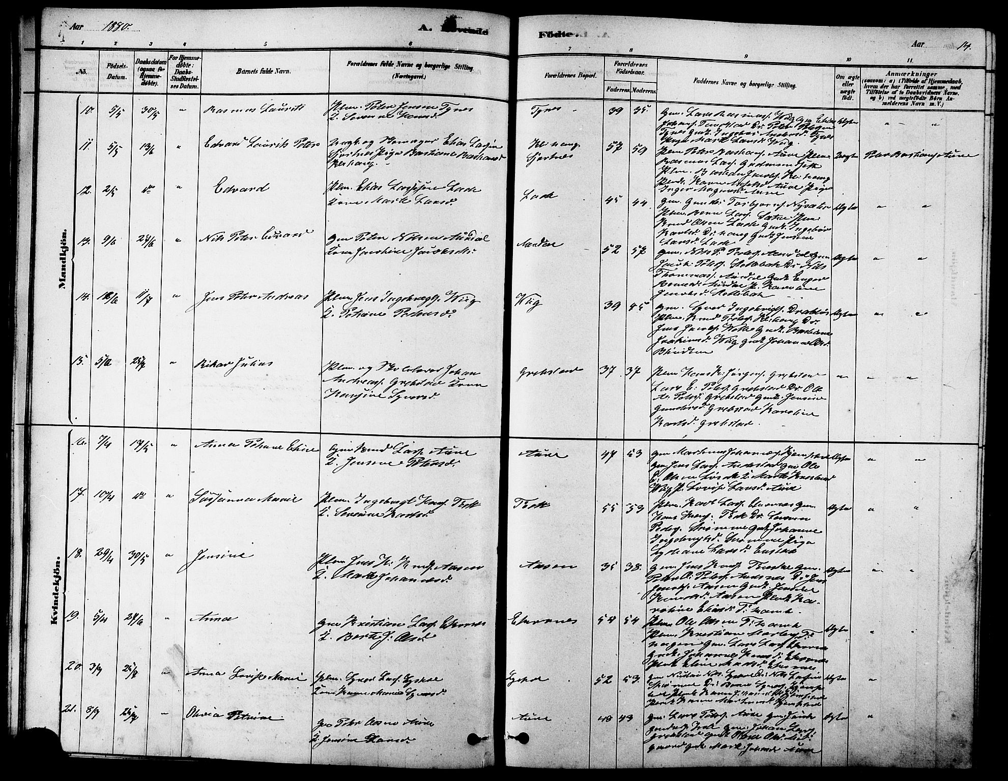 Ministerialprotokoller, klokkerbøker og fødselsregistre - Møre og Romsdal, SAT/A-1454/523/L0339: Klokkerbok nr. 523C02, 1878-1891, s. 14