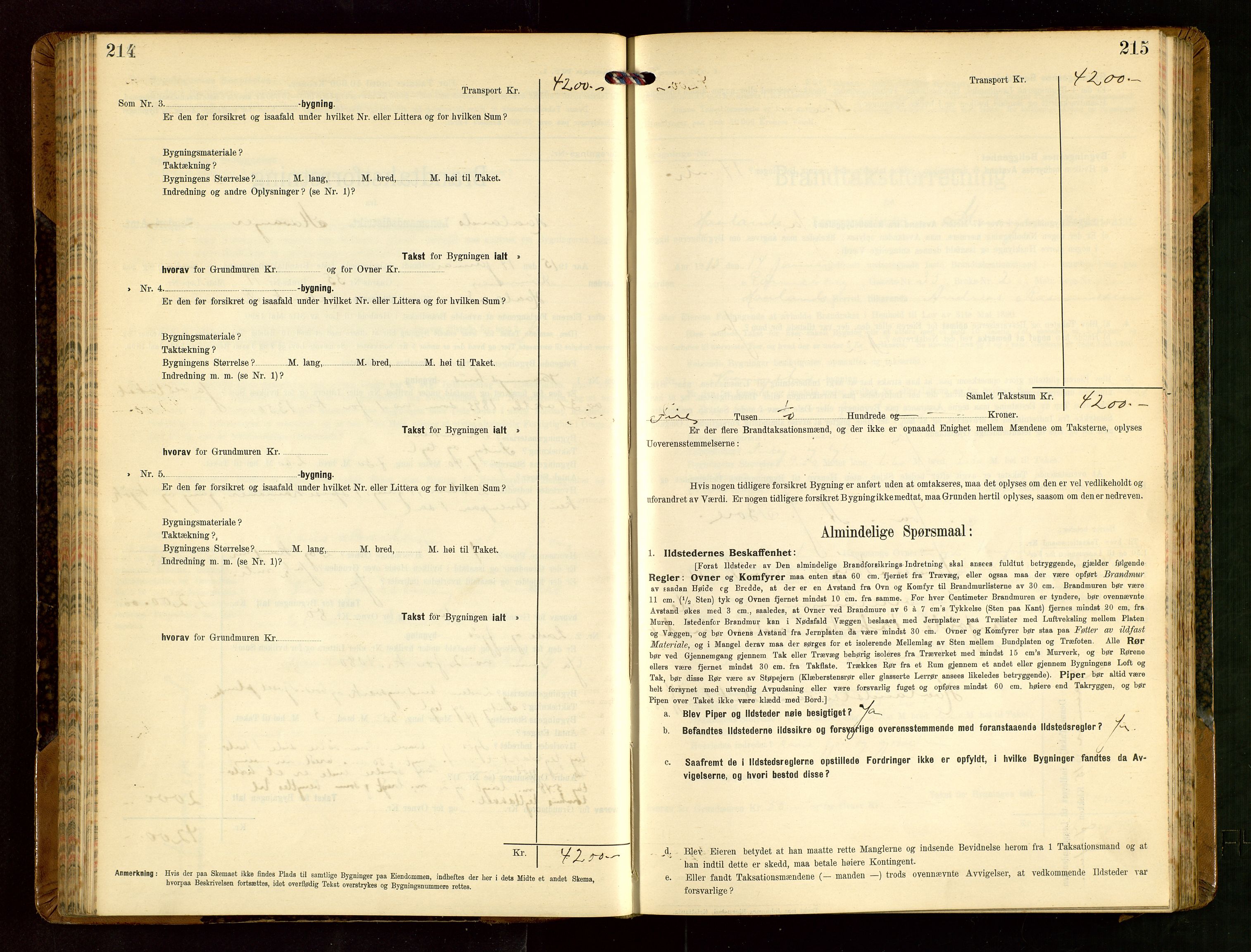 Håland lensmannskontor, AV/SAST-A-100100/Gob/L0004: Branntakstprotokoll - skjematakst. Register i boken., 1913-1915, s. 214-215