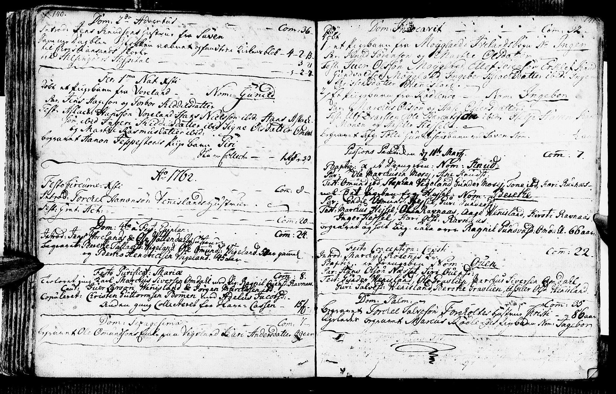 Vennesla sokneprestkontor, AV/SAK-1111-0045/Fa/Fab/L0001: Ministerialbok nr. A 1, 1741-1794, s. 140-141
