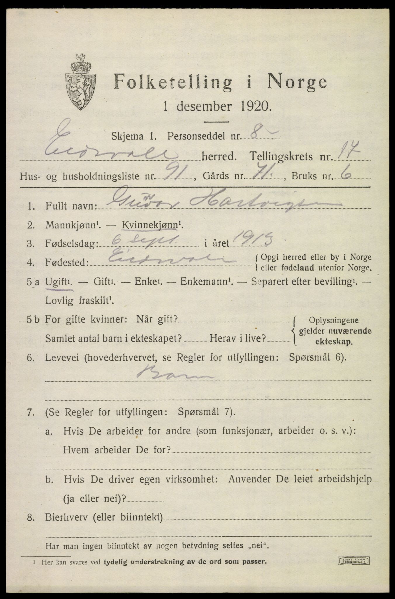 SAO, Folketelling 1920 for 0237 Eidsvoll herred, 1920, s. 24703
