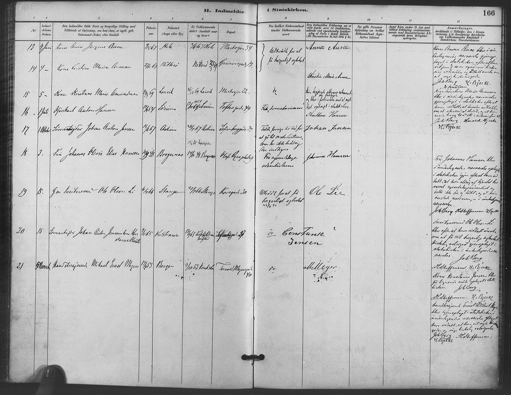 Paulus prestekontor Kirkebøker, AV/SAO-A-10871/F/Fa/L0006: Ministerialbok nr. 6, 1889-1896, s. 166