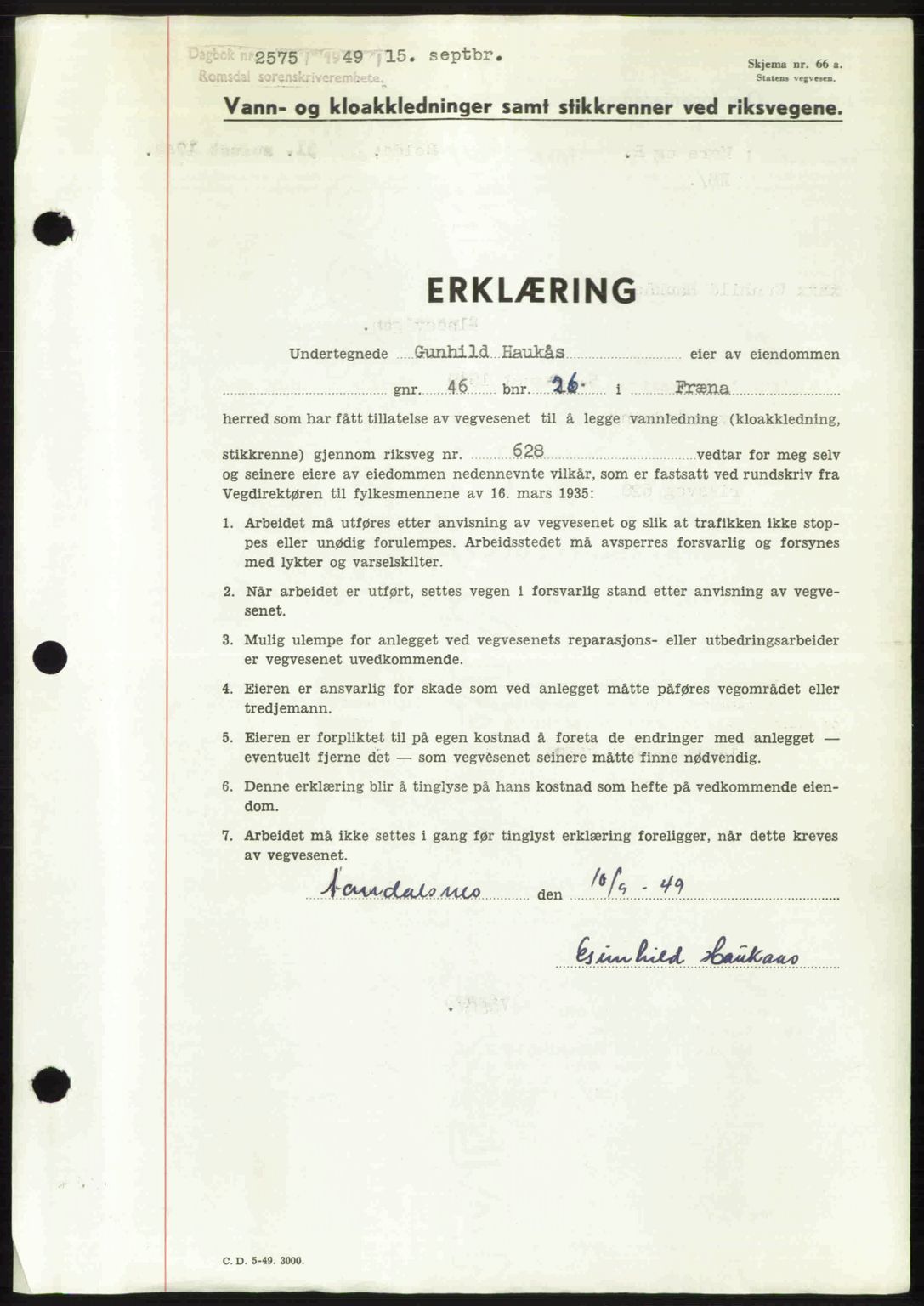 Romsdal sorenskriveri, SAT/A-4149/1/2/2C: Pantebok nr. A30, 1949-1949, Dagboknr: 2575/1949