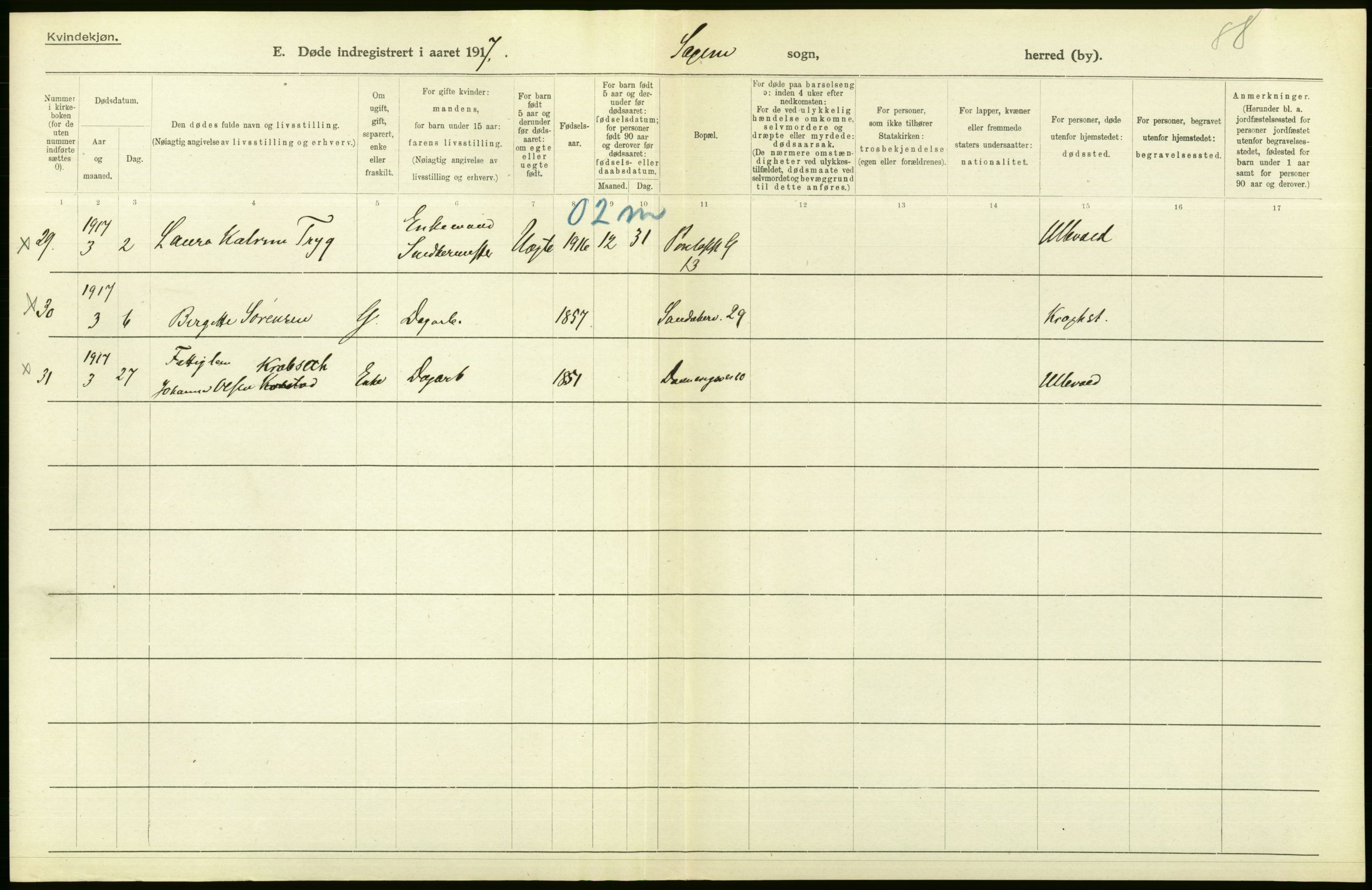 Statistisk sentralbyrå, Sosiodemografiske emner, Befolkning, AV/RA-S-2228/D/Df/Dfb/Dfbg/L0010: Kristiania: Døde, 1917, s. 122