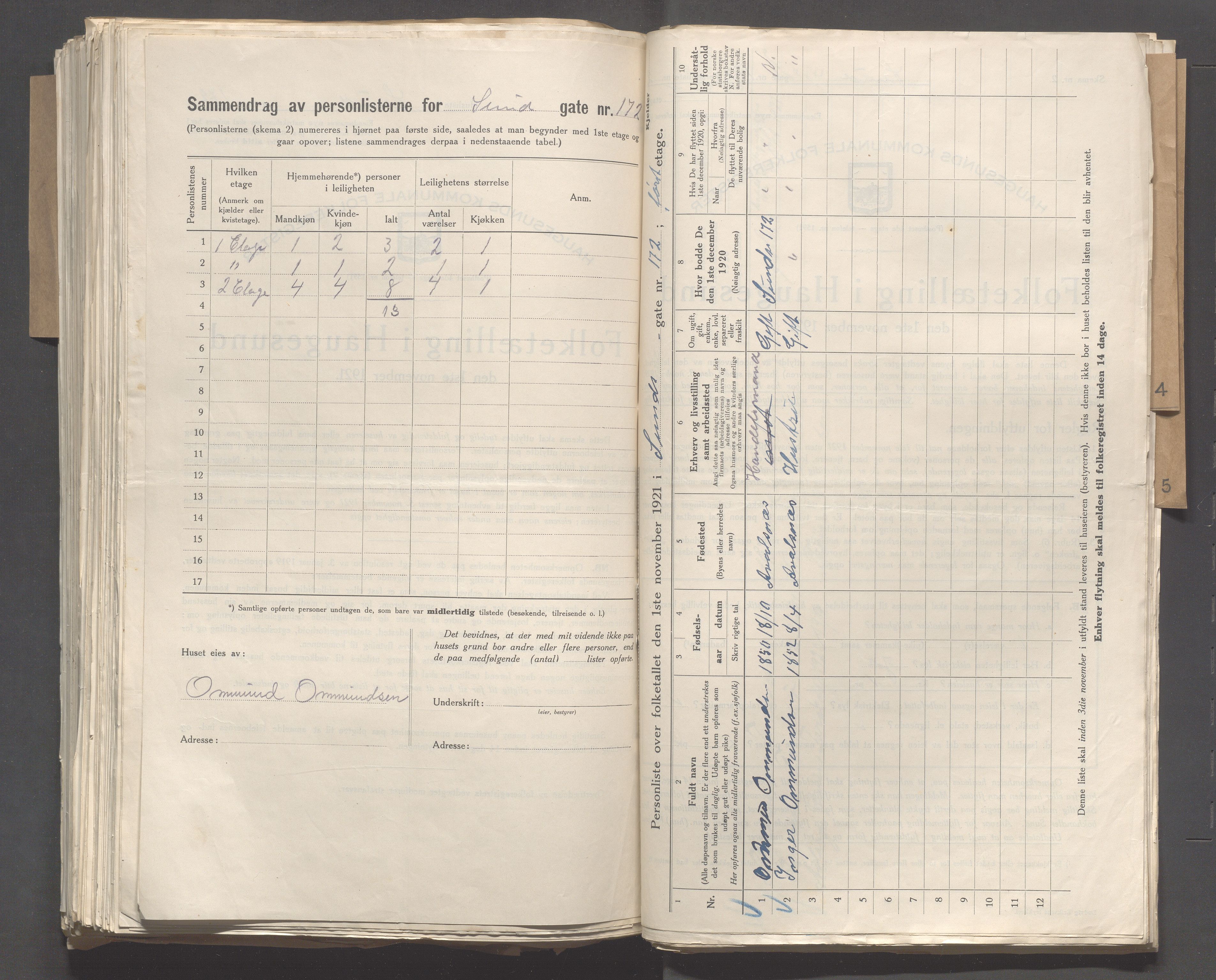 IKAR, Kommunal folketelling 1.11.1921 for Haugesund, 1921, s. 7412