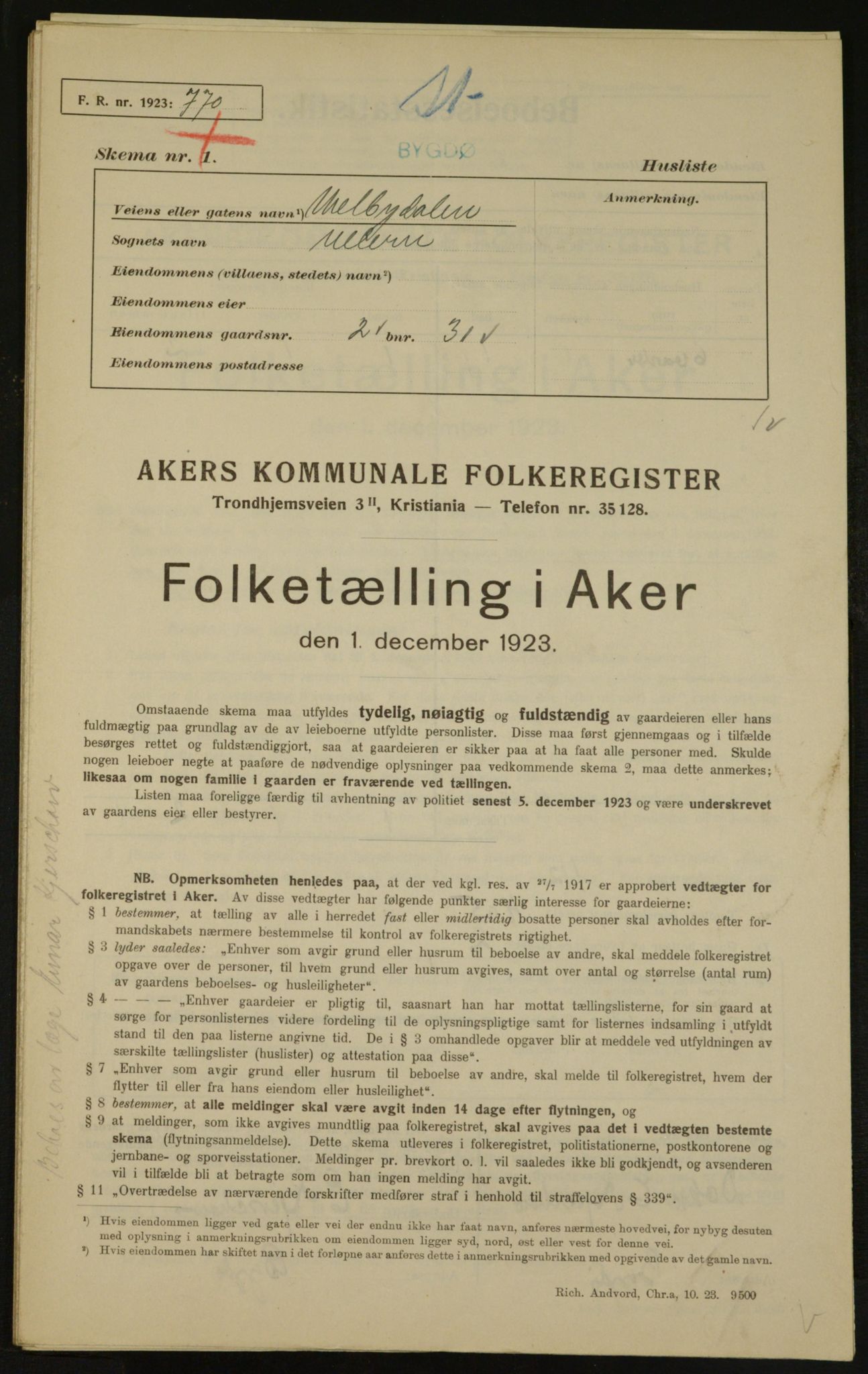 , Kommunal folketelling 1.12.1923 for Aker, 1923, s. 4735