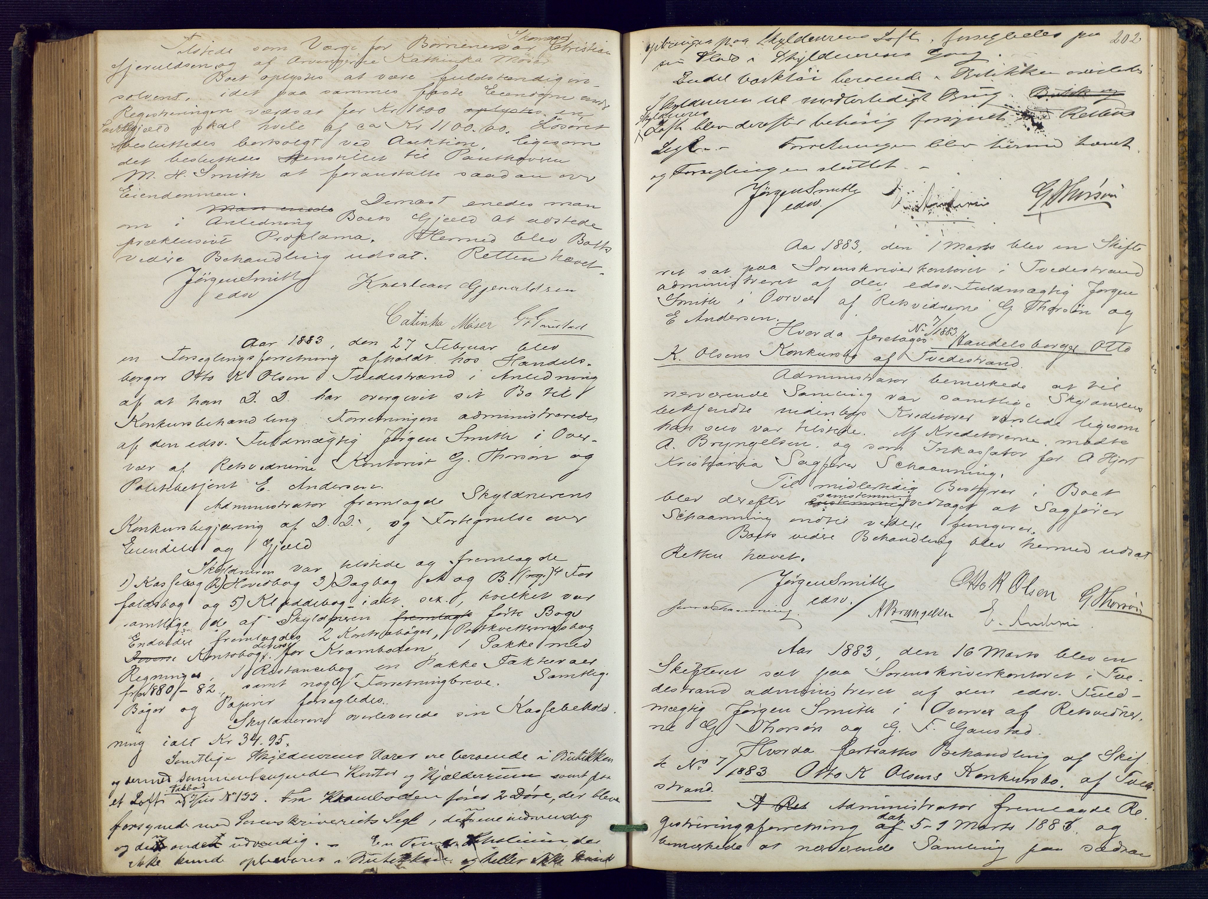 Holt sorenskriveri, AV/SAK-1221-0002/H/Hc/L0016: Skiftebehandlingsprotokoll nr. 7, 1879-1885, s. 201b-202a