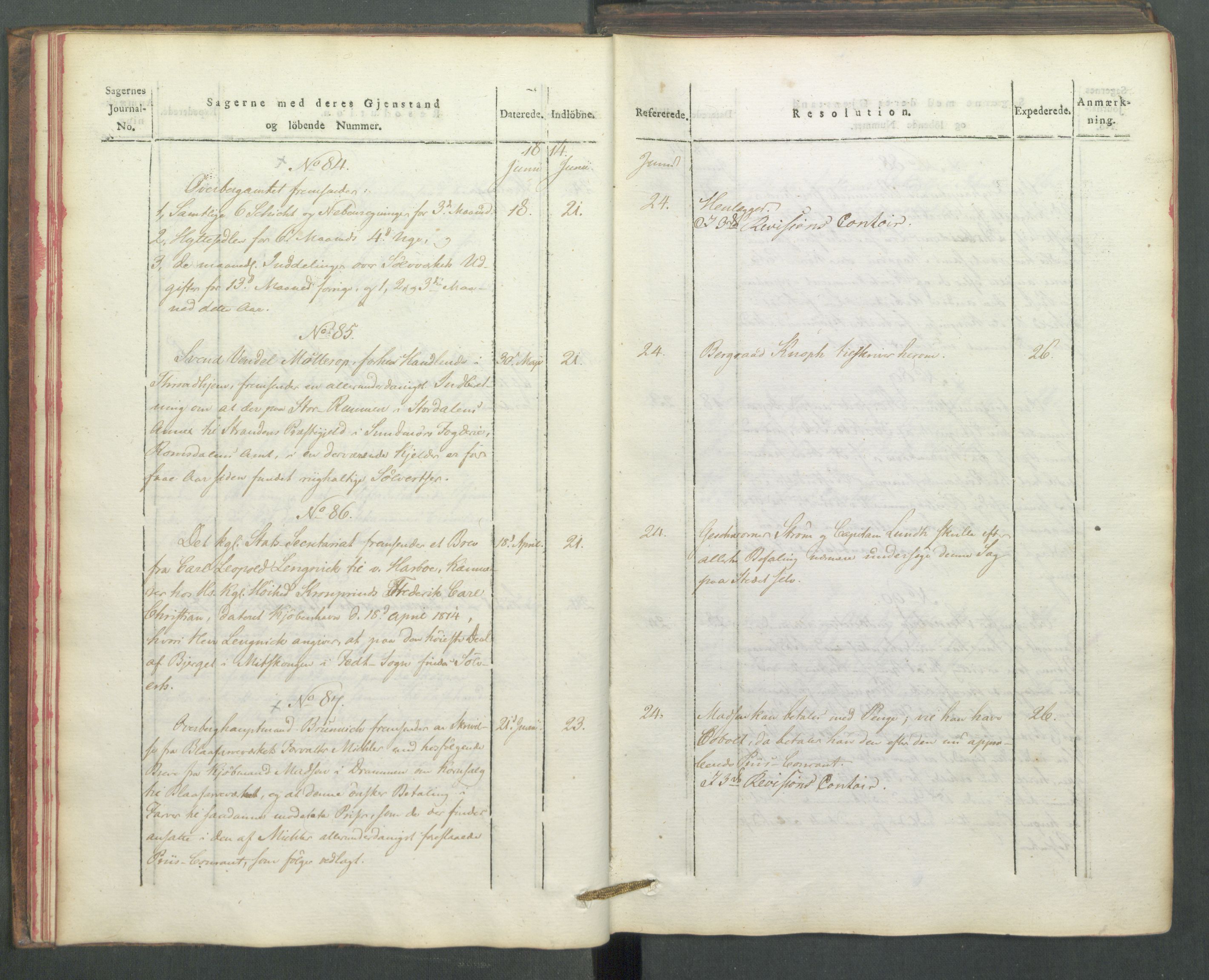 Departementene i 1814, AV/RA-S-3899/Fe/L0054: Journal, 1814