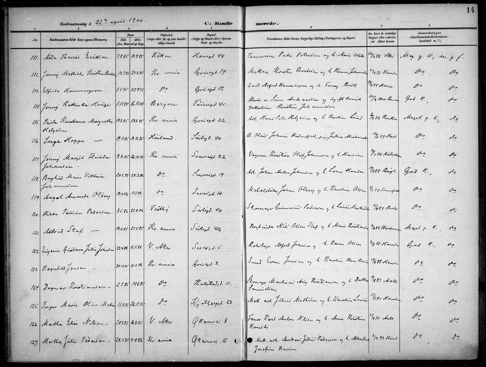 Kampen prestekontor Kirkebøker, AV/SAO-A-10853/F/Fa/L0009: Ministerialbok nr. I 9, 1899-1911, s. 14