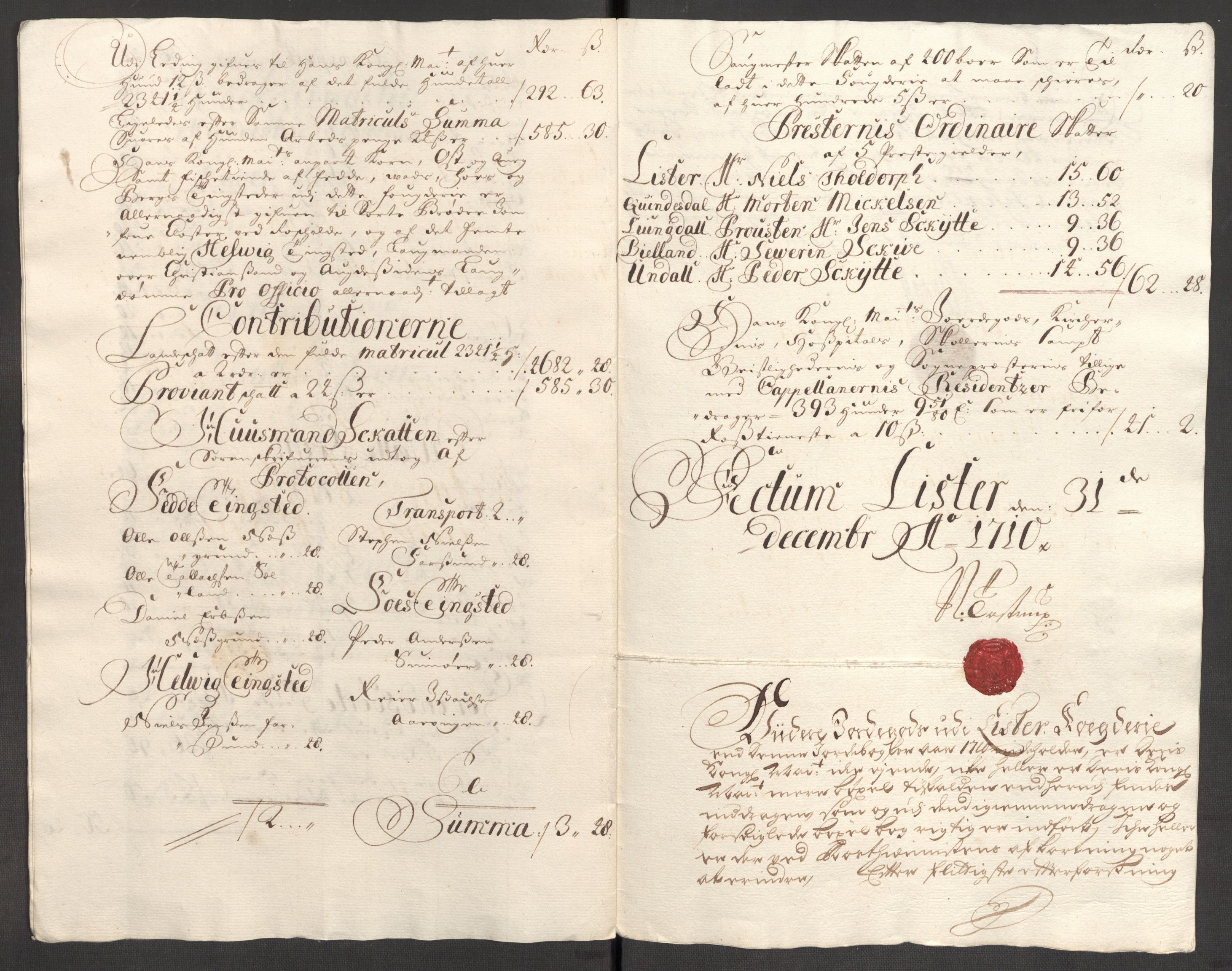 Rentekammeret inntil 1814, Reviderte regnskaper, Fogderegnskap, AV/RA-EA-4092/R43/L2553: Fogderegnskap Lista og Mandal, 1710, s. 24