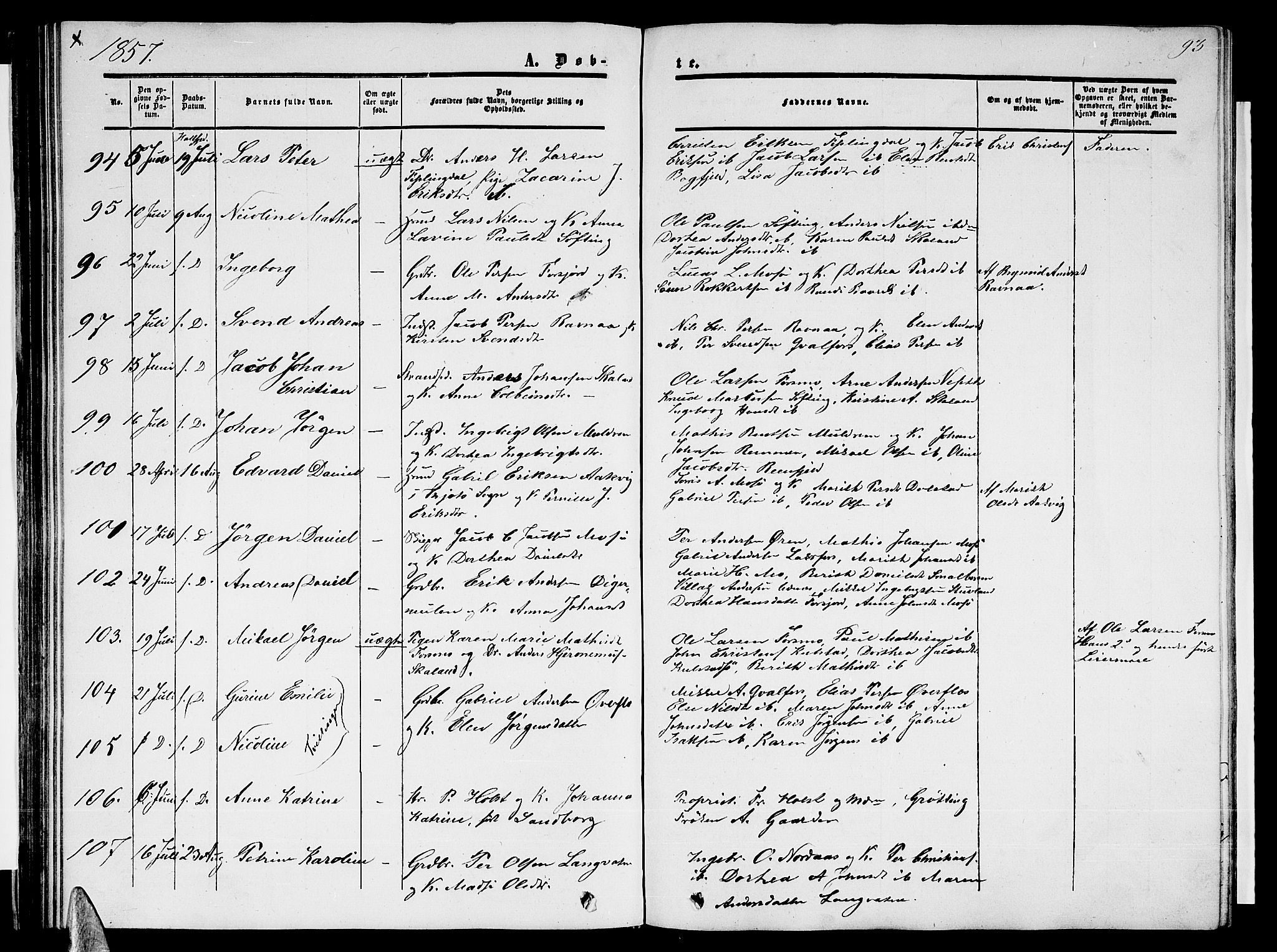 Ministerialprotokoller, klokkerbøker og fødselsregistre - Nordland, AV/SAT-A-1459/820/L0301: Klokkerbok nr. 820C03, 1851-1858, s. 93