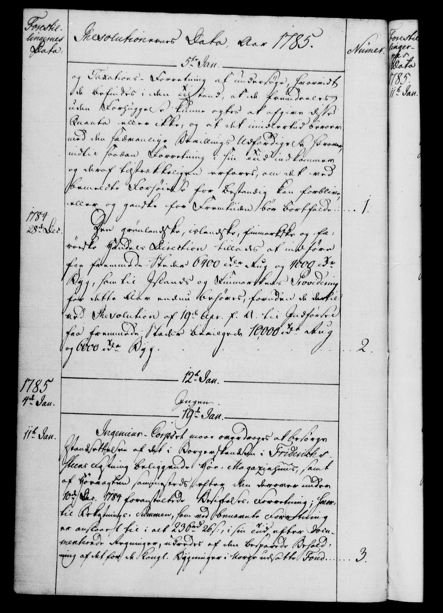 Rentekammeret, Kammerkanselliet, RA/EA-3111/G/Gf/Gfb/L0012: Register til norske relasjons- og resolusjonsprotokoller (merket RK 52.107), 1783-1785