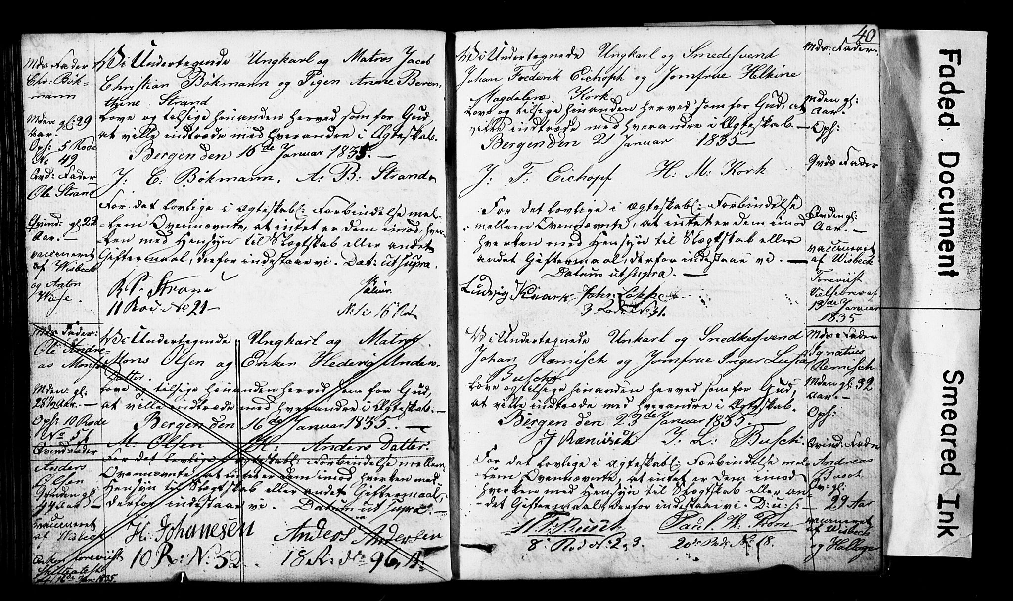 Domkirken sokneprestembete, SAB/A-74801: Forlovererklæringer nr. II.5.3, 1832-1845, s. 40