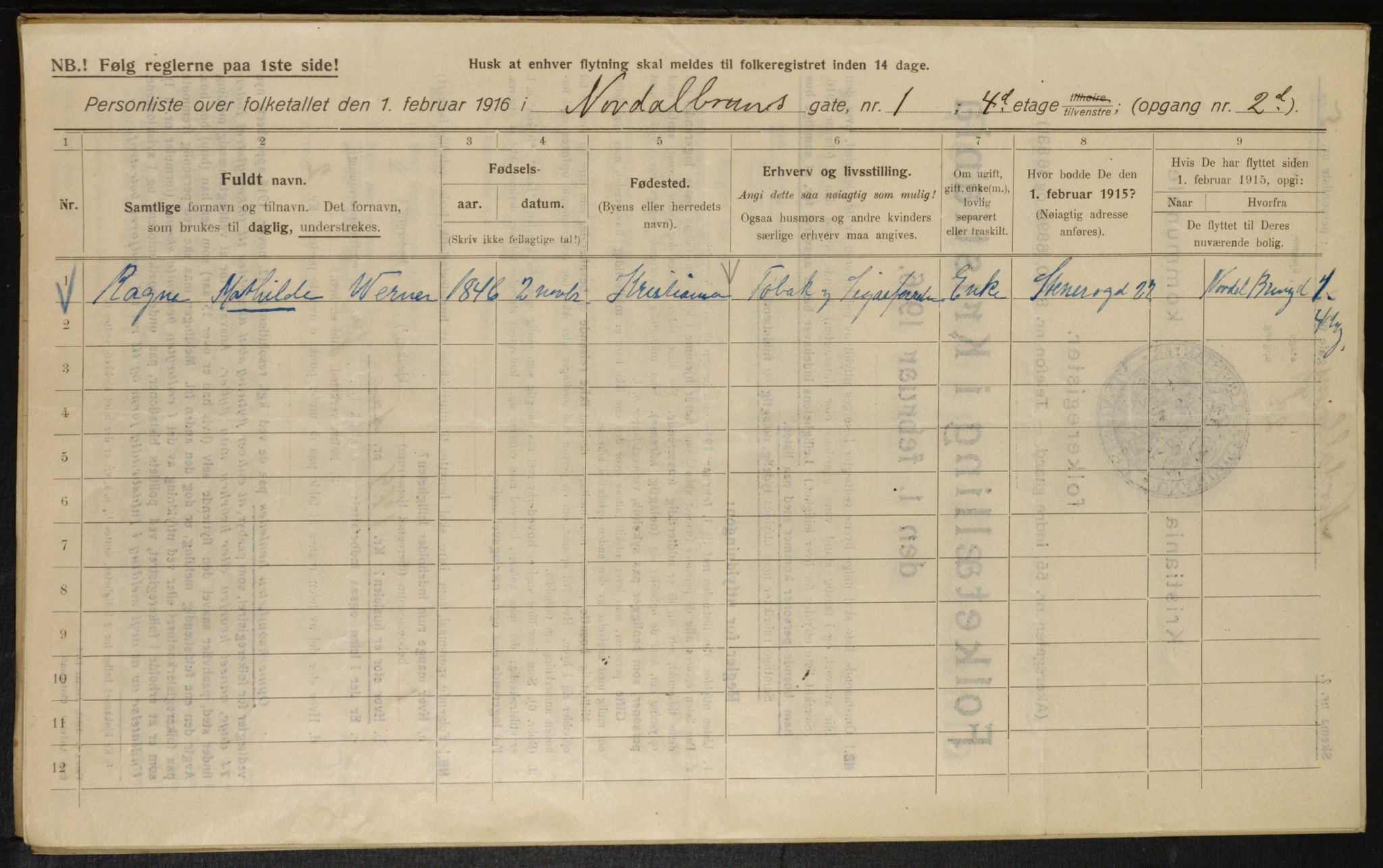 OBA, Kommunal folketelling 1.2.1916 for Kristiania, 1916, s. 73904