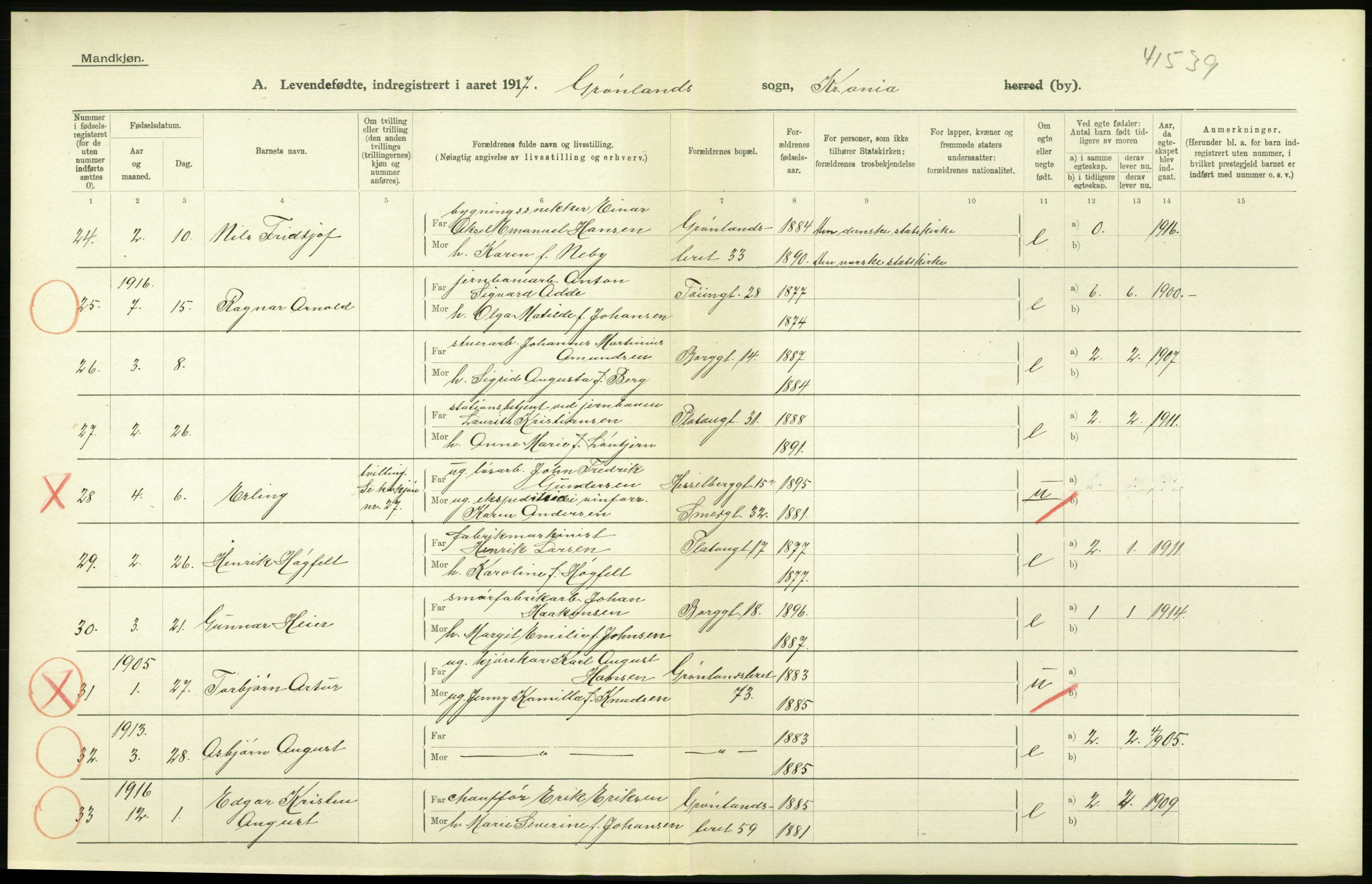 Statistisk sentralbyrå, Sosiodemografiske emner, Befolkning, AV/RA-S-2228/D/Df/Dfb/Dfbg/L0006: Kristiania: Levendefødte menn og kvinner., 1917, s. 8