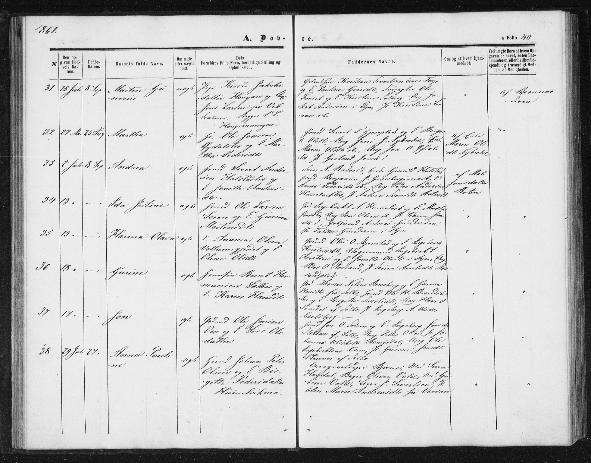 Ministerialprotokoller, klokkerbøker og fødselsregistre - Sør-Trøndelag, AV/SAT-A-1456/616/L0408: Ministerialbok nr. 616A05, 1857-1865, s. 40