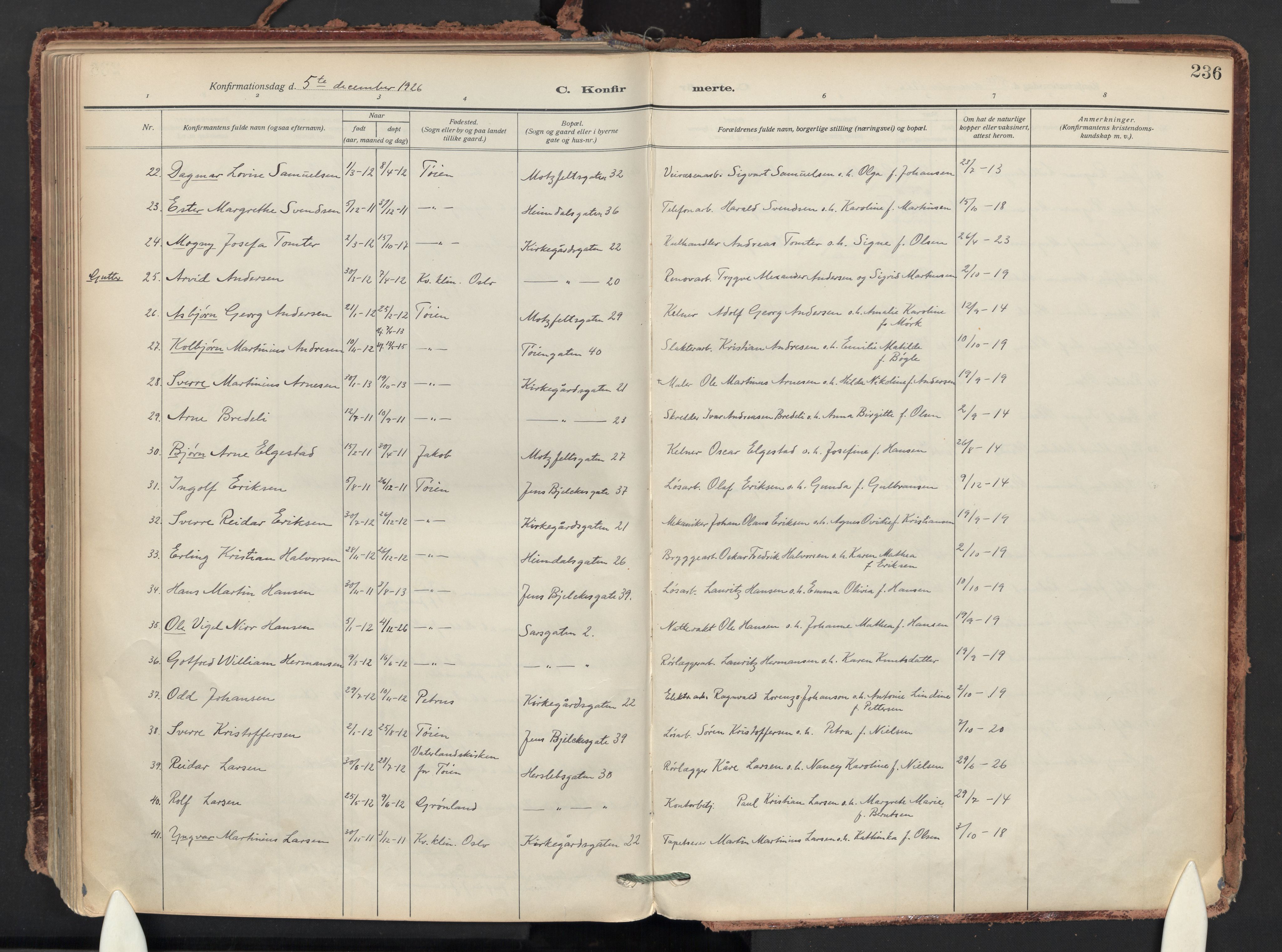 Tøyen prestekontor Kirkebøker, AV/SAO-A-10167a/F/Fa/L0004: Ministerialbok nr. I 4, 1917-1931, s. 236