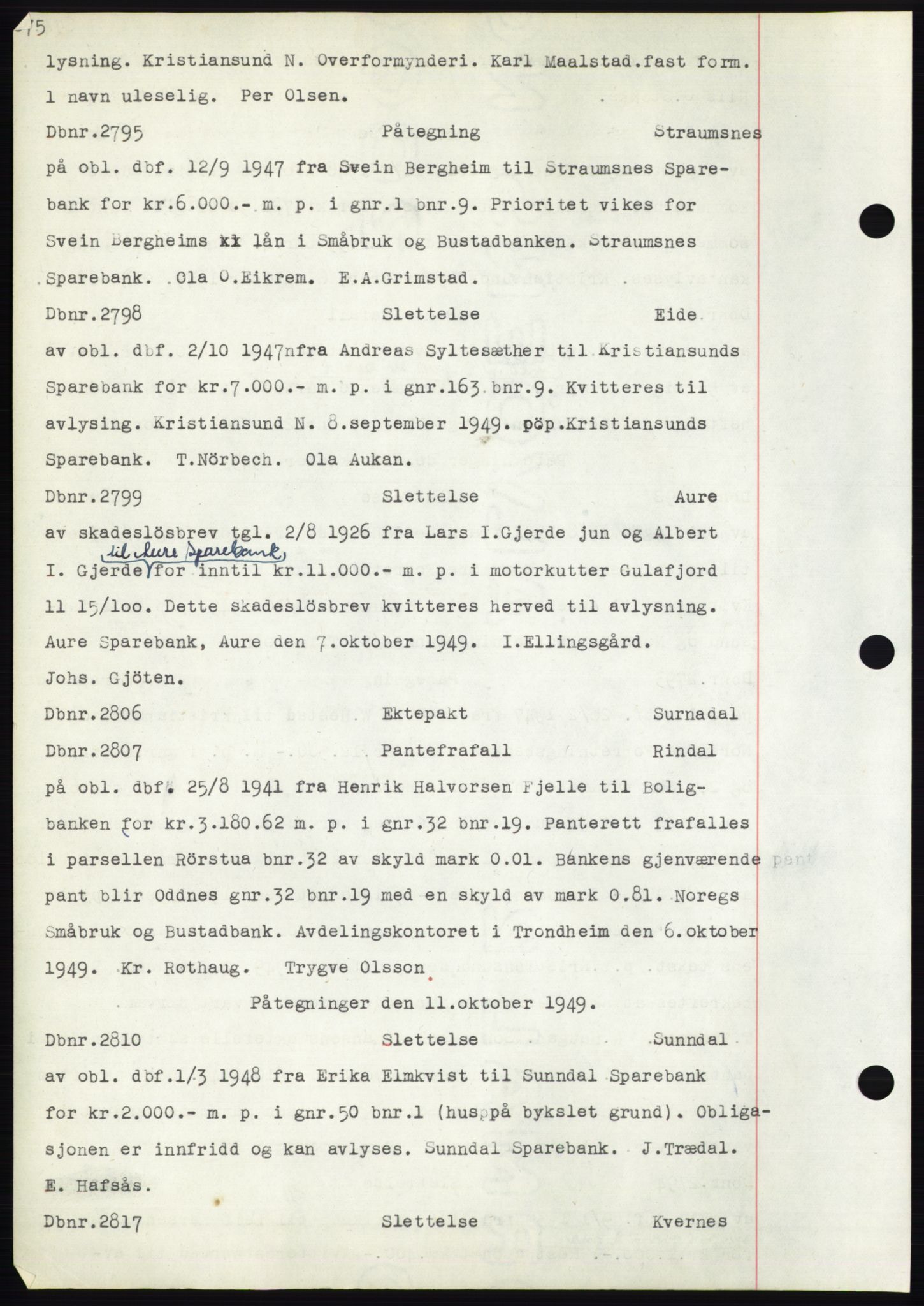 Nordmøre sorenskriveri, SAT/A-4132/1/2/2Ca: Pantebok nr. C82b, 1946-1951, Dagboknr: 2795/1949