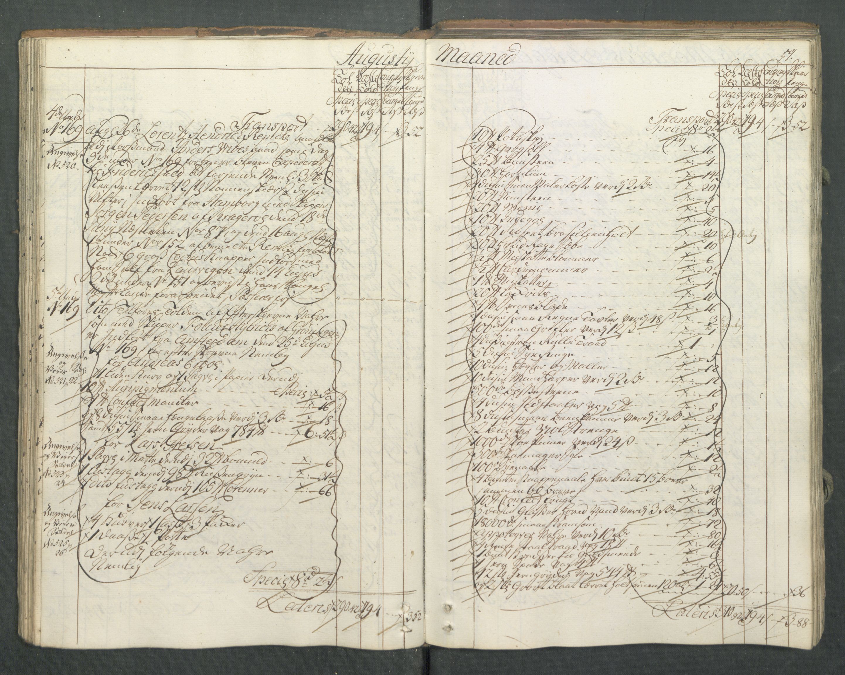 Generaltollkammeret, tollregnskaper, AV/RA-EA-5490/R13/L0032/0001: Tollregnskaper Kragerø / Inngående hovedtollbok, 1762, s. 58b-59a
