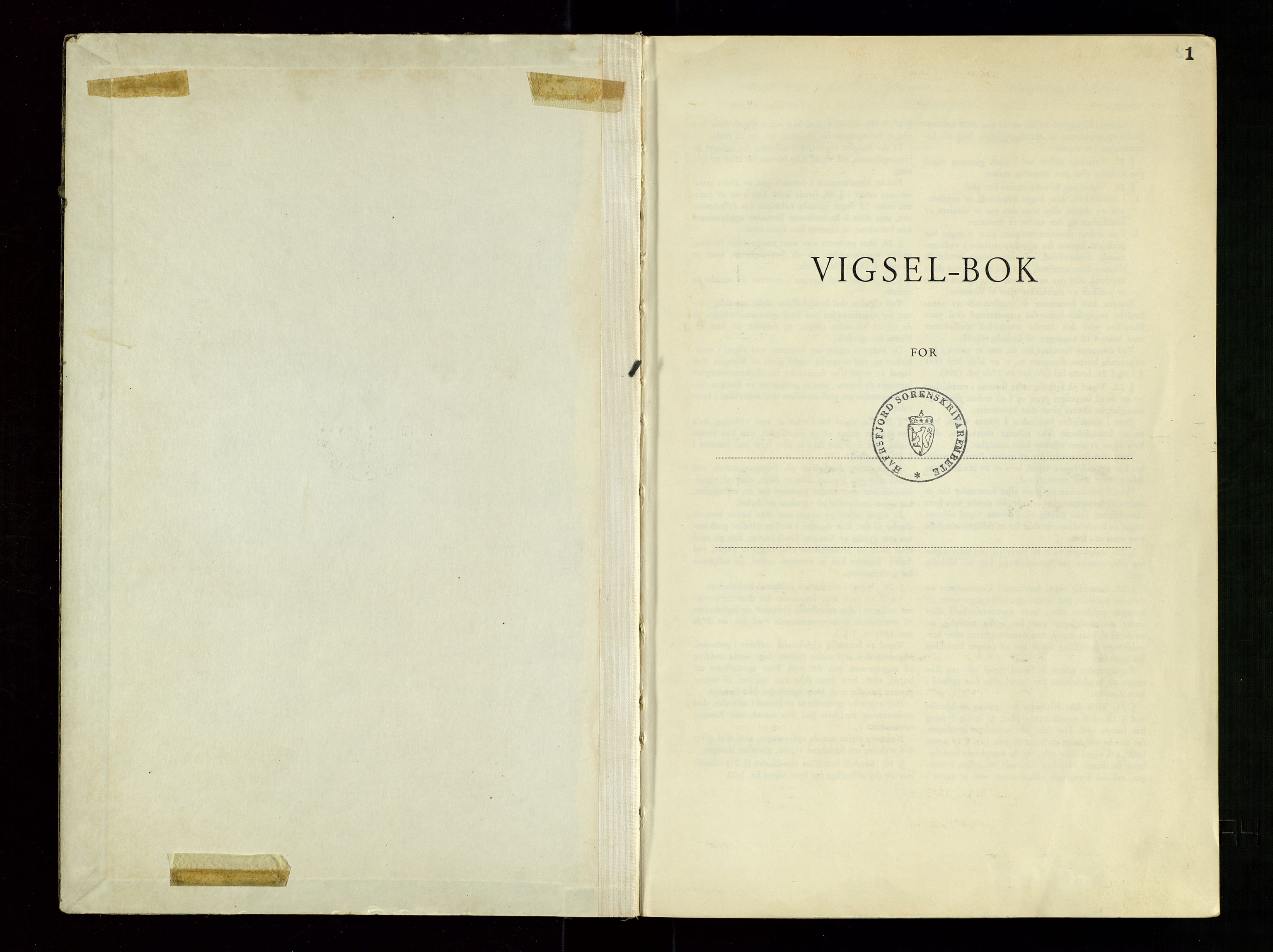 Hafrsfjord sorenskriveri, SAST/A-100313/I/Ic/L0002: "Vigsels-bok", 1960-1967, s. 1