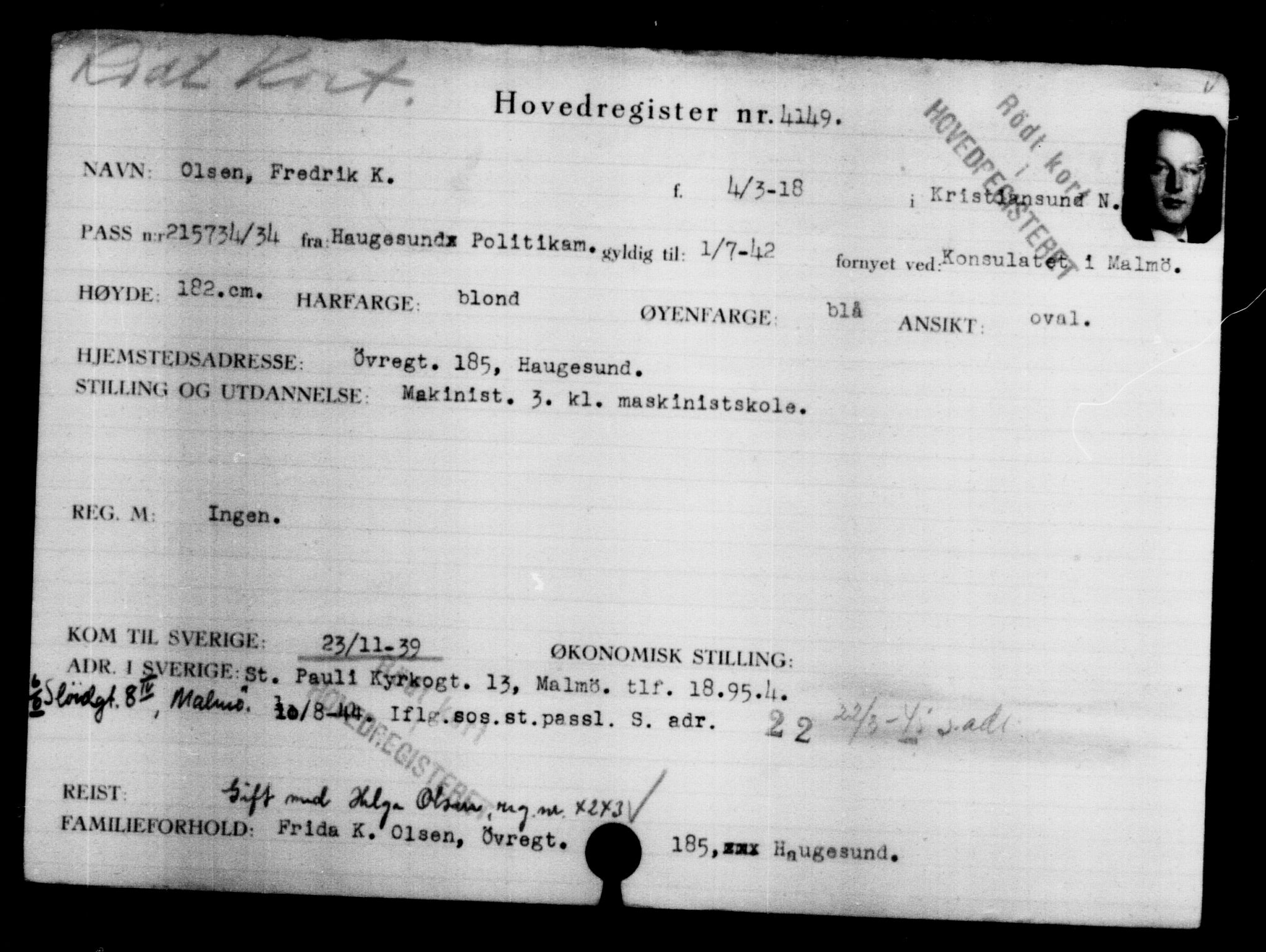 Utenriksstasjonene, Legasjonen i Stockholm, Flyktningkontoret, AV/RA-S-6753/V/Va/L0004: Kjesäterkartoteket, flyktninger med registreringsnr. 3496-6610, 1940-1945, s. 779
