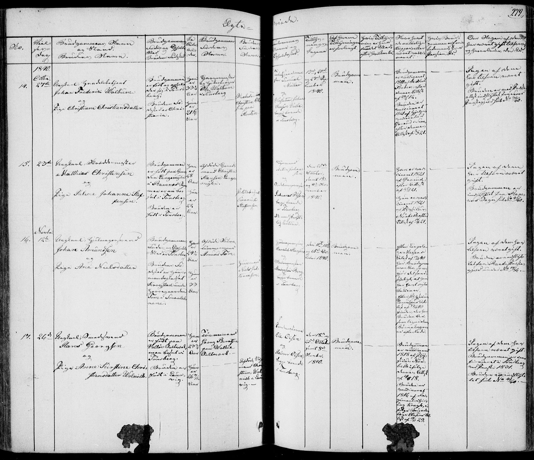 Tønsberg kirkebøker, AV/SAKO-A-330/F/Fa/L0006: Ministerialbok nr. I 6, 1836-1844, s. 279