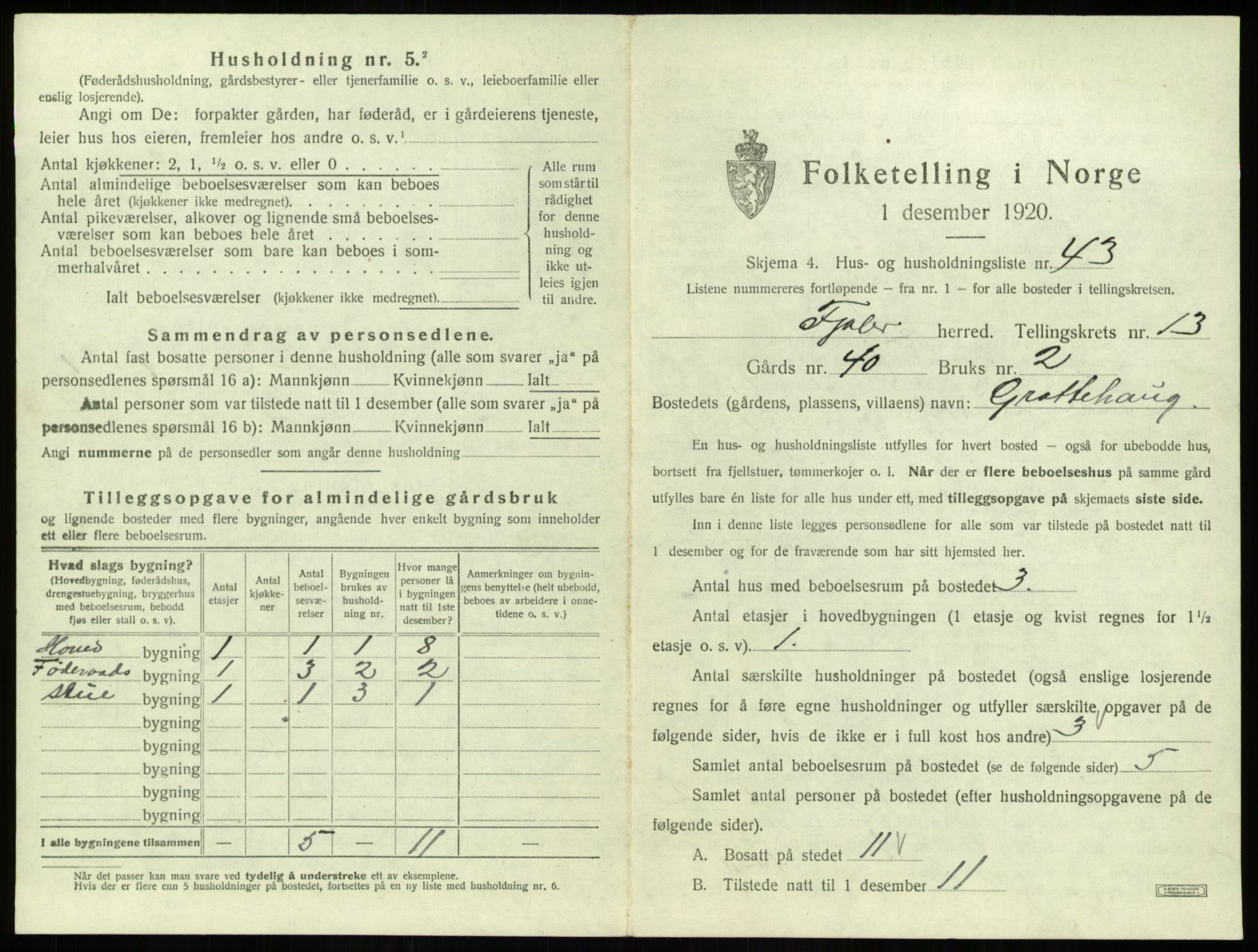 SAB, Folketelling 1920 for 1429 Fjaler herred, 1920, s. 1144