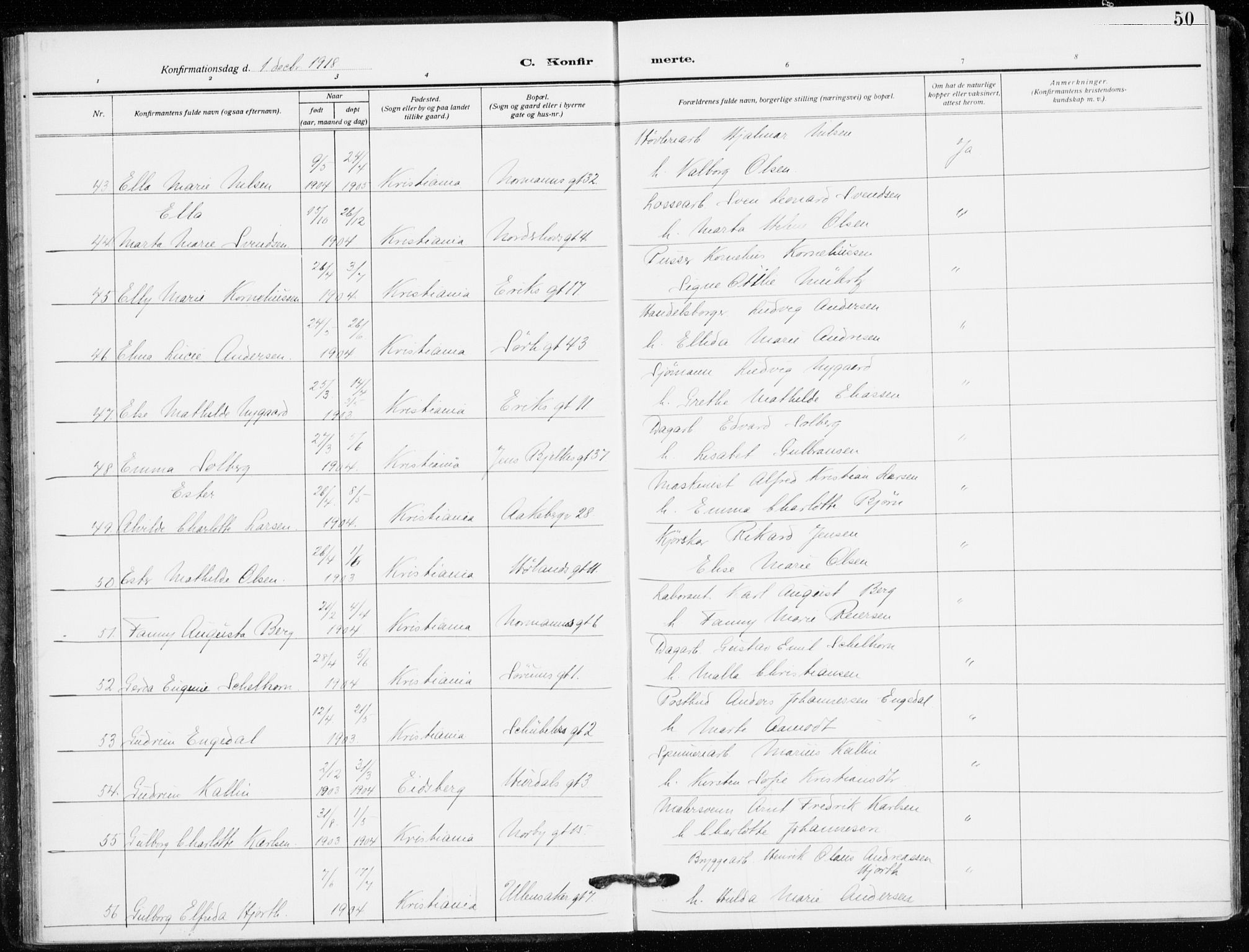 Kampen prestekontor Kirkebøker, AV/SAO-A-10853/F/Fa/L0013: Ministerialbok nr. I 13, 1917-1922, s. 50