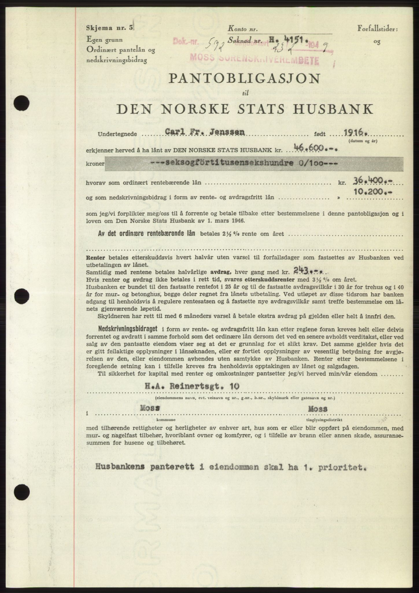 Moss sorenskriveri, SAO/A-10168: Pantebok nr. B21, 1949-1949, Dagboknr: 572/1949