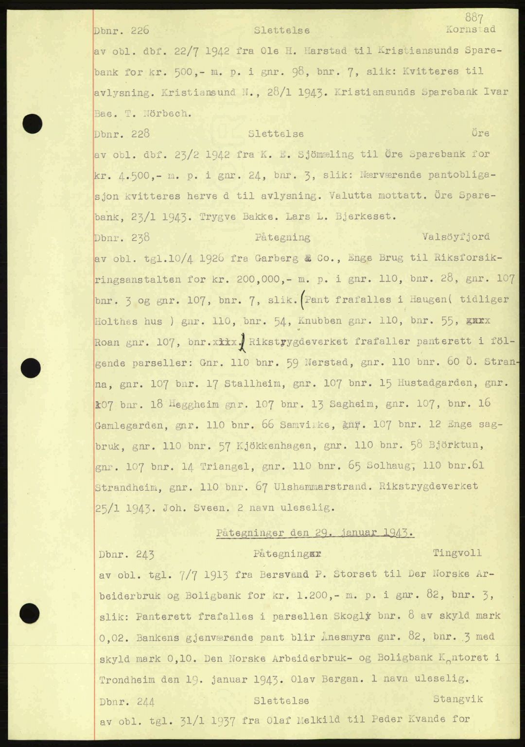 Nordmøre sorenskriveri, AV/SAT-A-4132/1/2/2Ca: Pantebok nr. C81, 1940-1945, Dagboknr: 226/1943