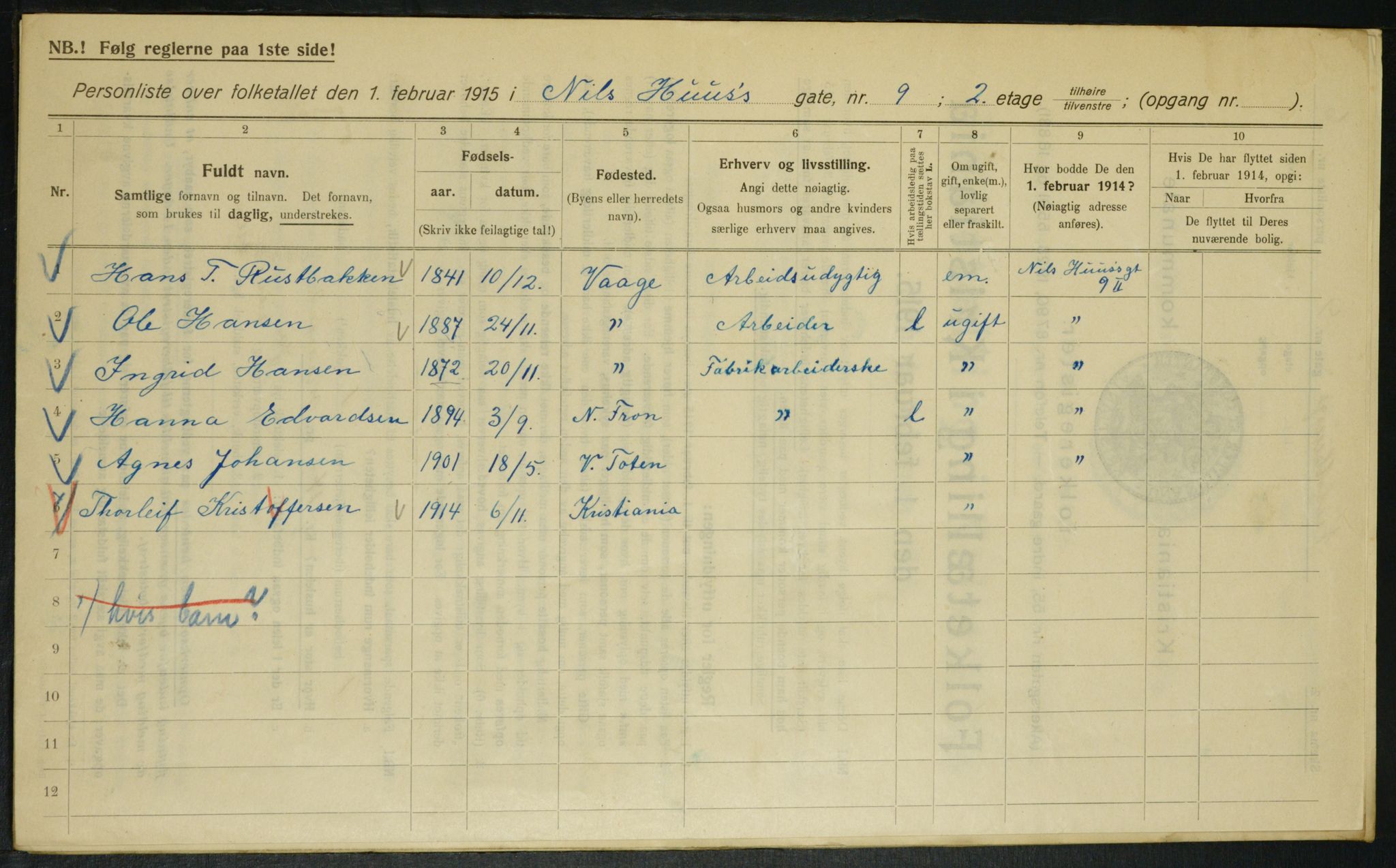 OBA, Kommunal folketelling 1.2.1915 for Kristiania, 1915, s. 70390