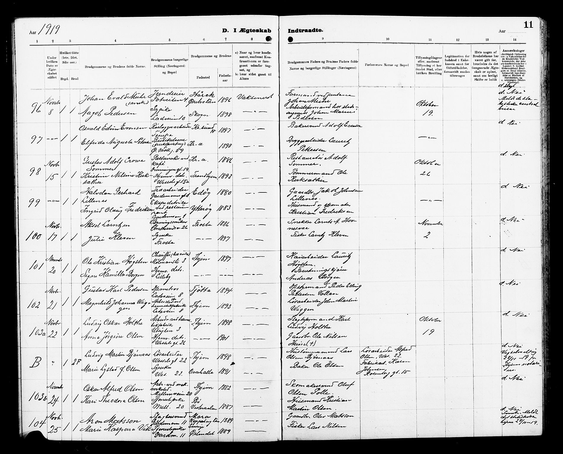 Ministerialprotokoller, klokkerbøker og fødselsregistre - Sør-Trøndelag, AV/SAT-A-1456/605/L0257: Klokkerbok nr. 605C04, 1916-1922, s. 11