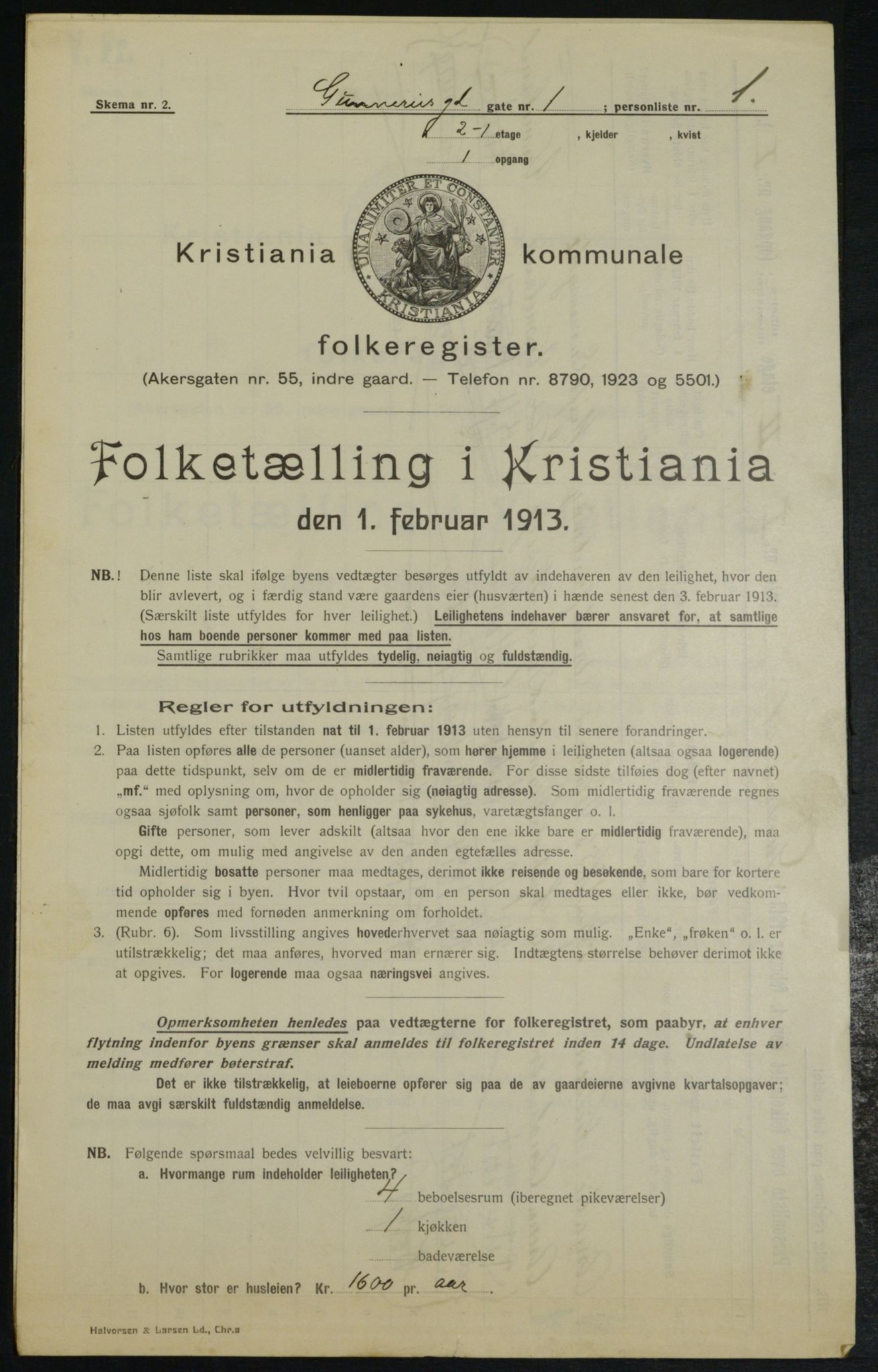 OBA, Kommunal folketelling 1.2.1913 for Kristiania, 1913, s. 5043