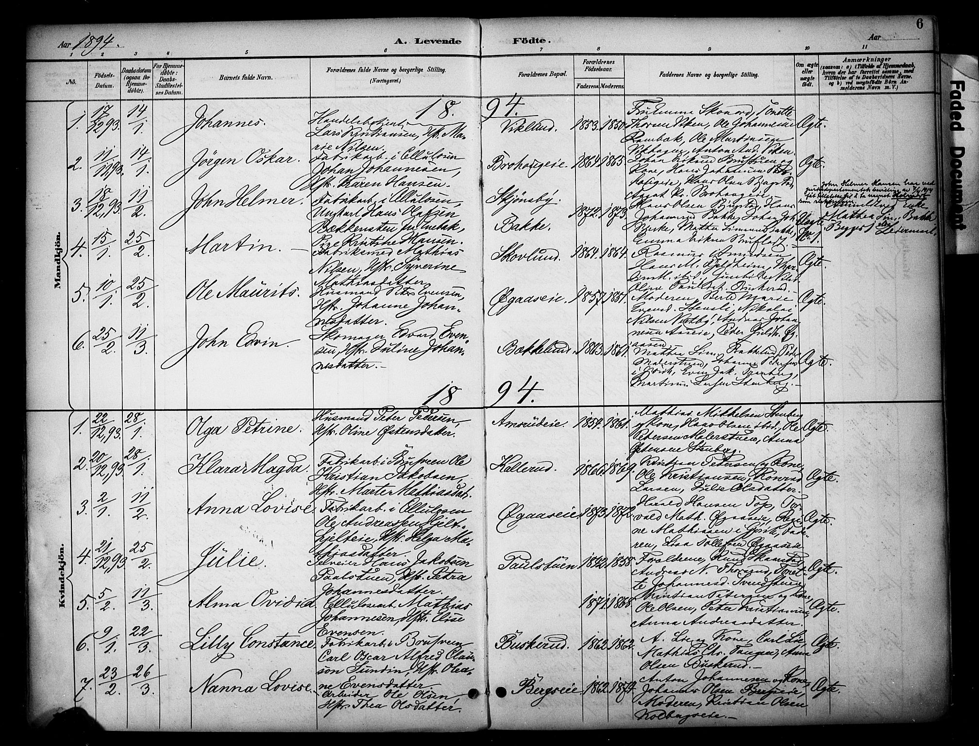 Vardal prestekontor, AV/SAH-PREST-100/H/Ha/Haa/L0012: Ministerialbok nr. 12, 1893-1904, s. 6